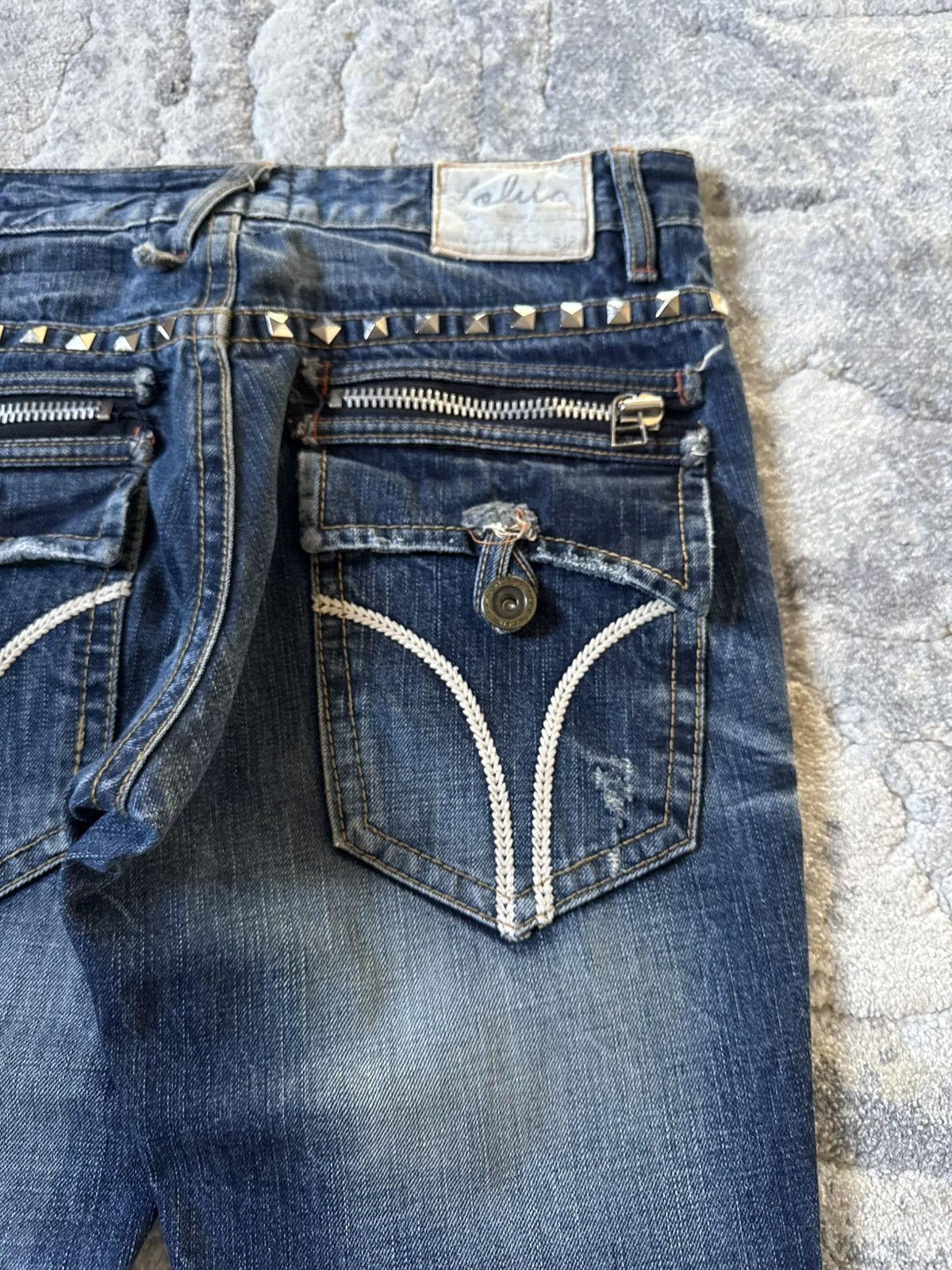 If Six Was Nine 2000s Lolita Japan Studded Pyramid Whiskers Flared Jeans Size US 30 / EU 46 - 20 Thumbnail