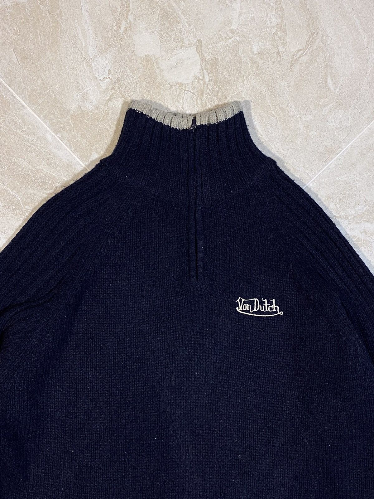 Von Dutch 🔥 Y2K VON DUTCH HALF ZIP RIBBED SWEATER SKATER FIT Size US L / EU 52-54 / 3 - 3 Thumbnail
