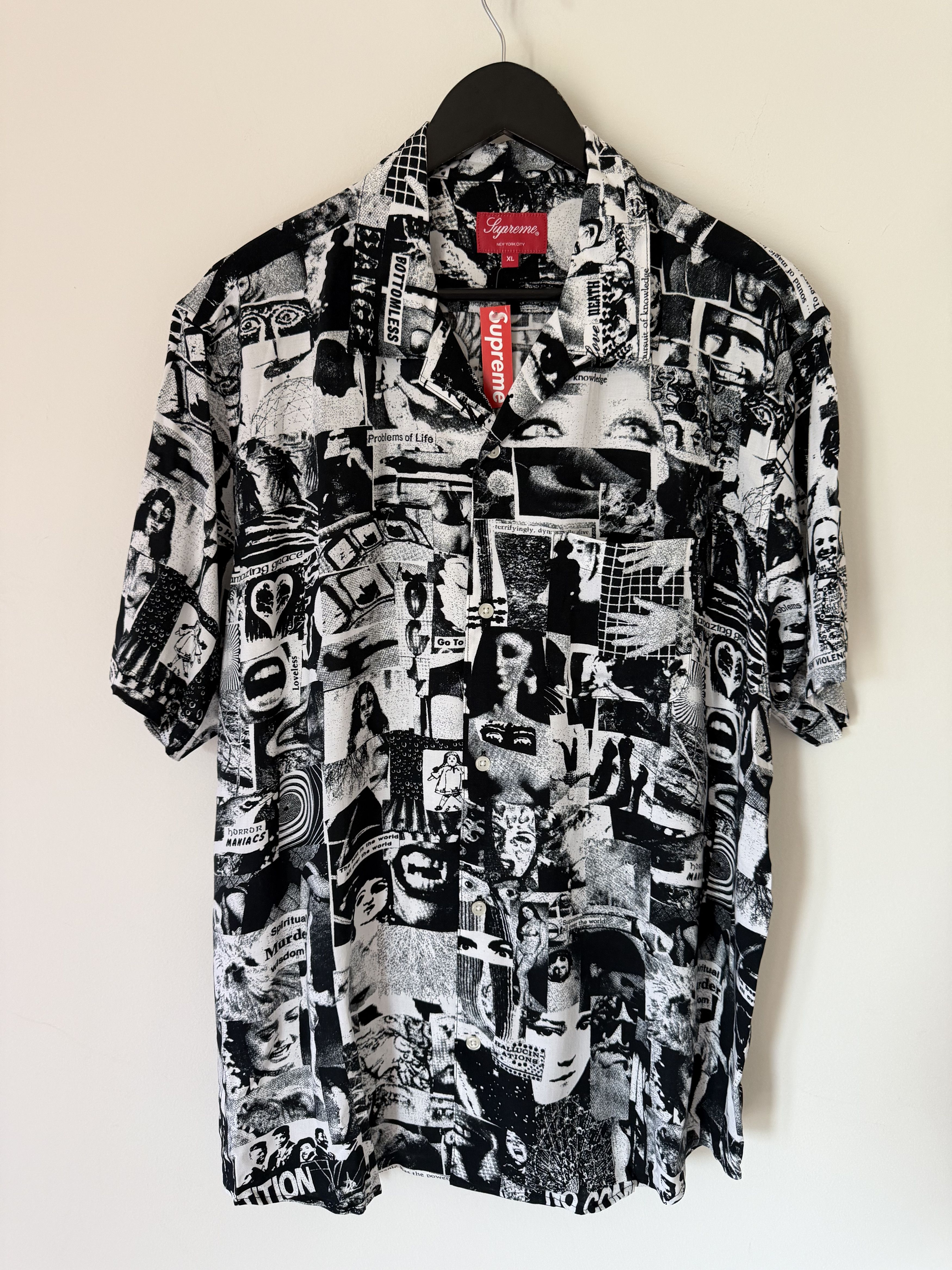 Supreme Suprem Vibrations Rayon Button Up Shirt in White Black Size US XL / EU 56 / 4 - 1 Thumbnail