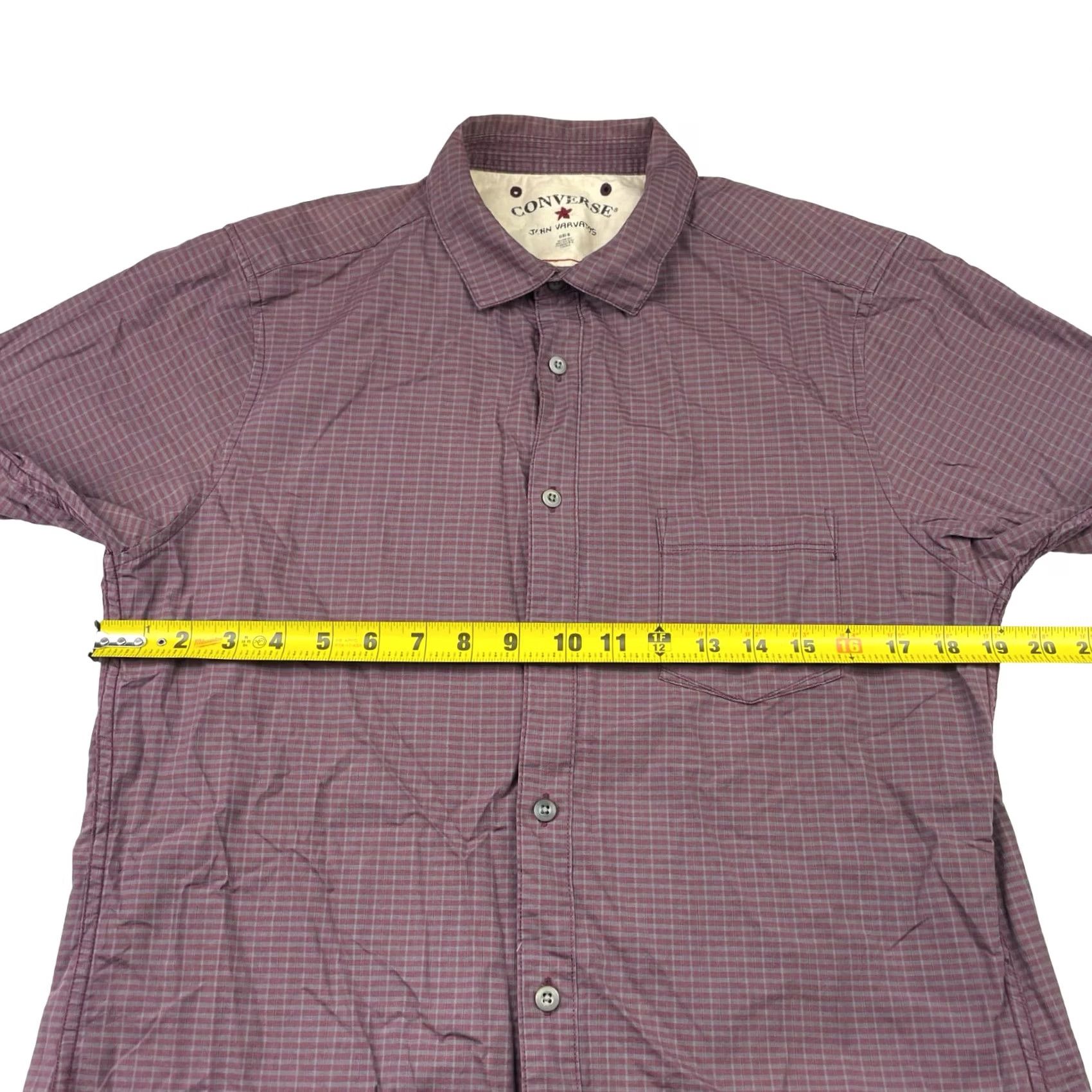 John Varvatos Converse x John Varvatos Men's Button Shirt Burgundy Plaid 100% Cotton Long Sleeve Small Regular Mens Size US S / EU 44-46 / 1 - 7 Thumbnail