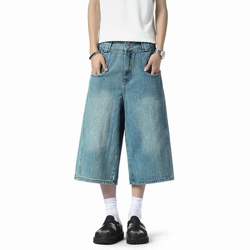 Jean Bamboo Pattern Calf-Length Denim Shorts Men Summer Size US 34 / EU 50 - 1 Thumbnail