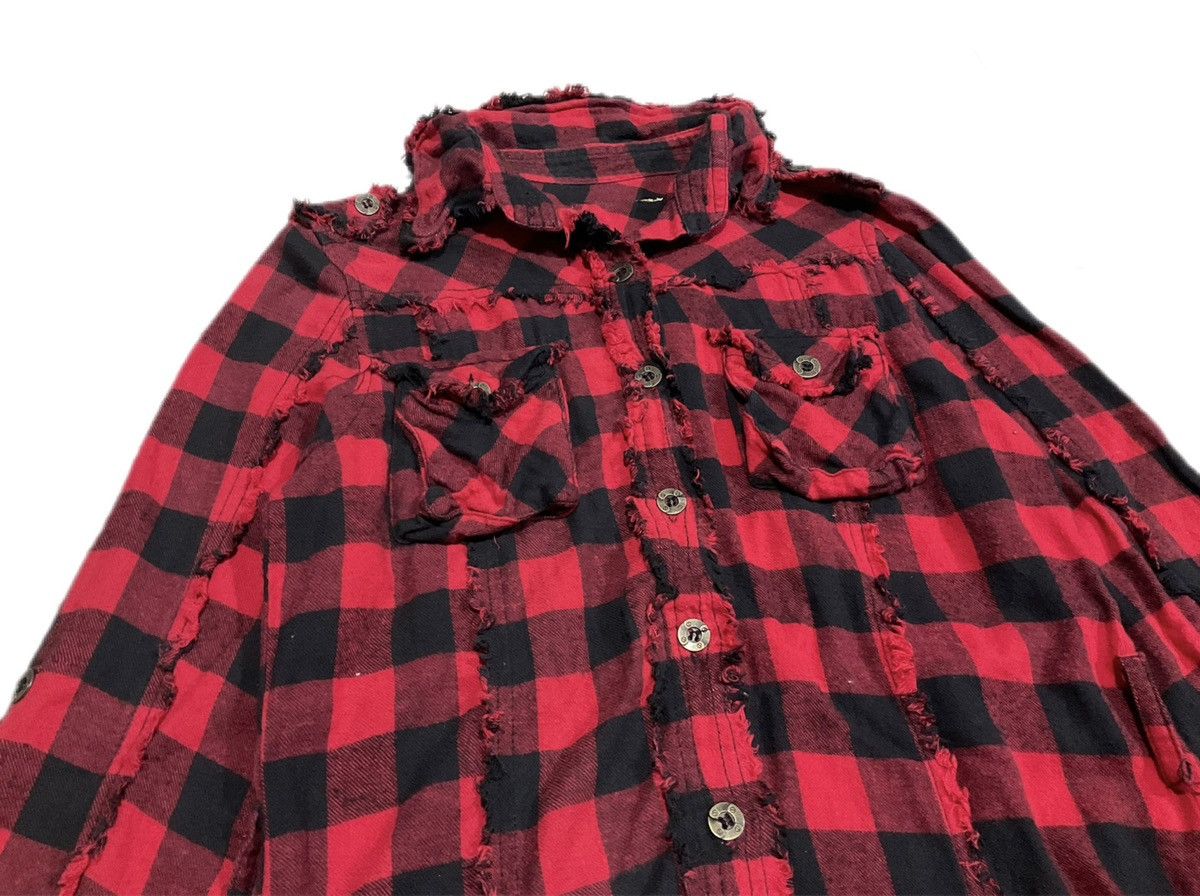 🔥Sick Y2K Edge Line Fringed Frayed Flannel Shirt
