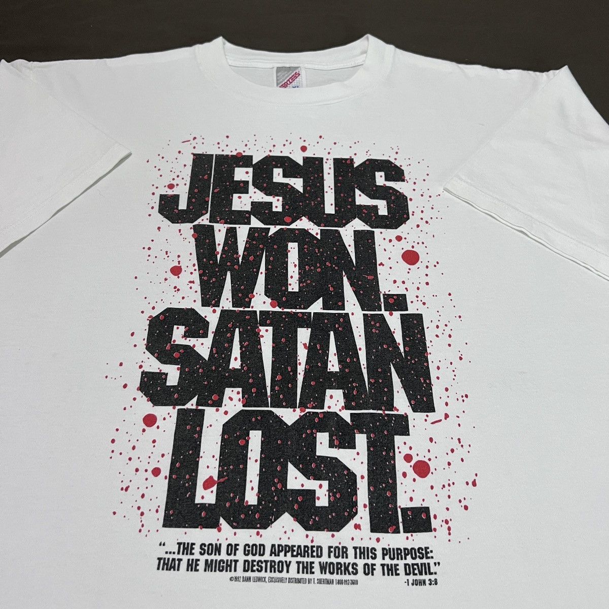 Vintage Vintage 90s JESUS Won Satan Lost God Bible Holy Tee XL Size US XL / EU 56 / 4 - 4 Thumbnail