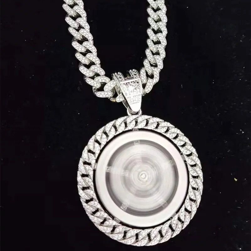 Jewelry Iced out Bling Rotatable Dollar Pendant Necklace 13mm Width Size ONE SIZE - 3 Thumbnail