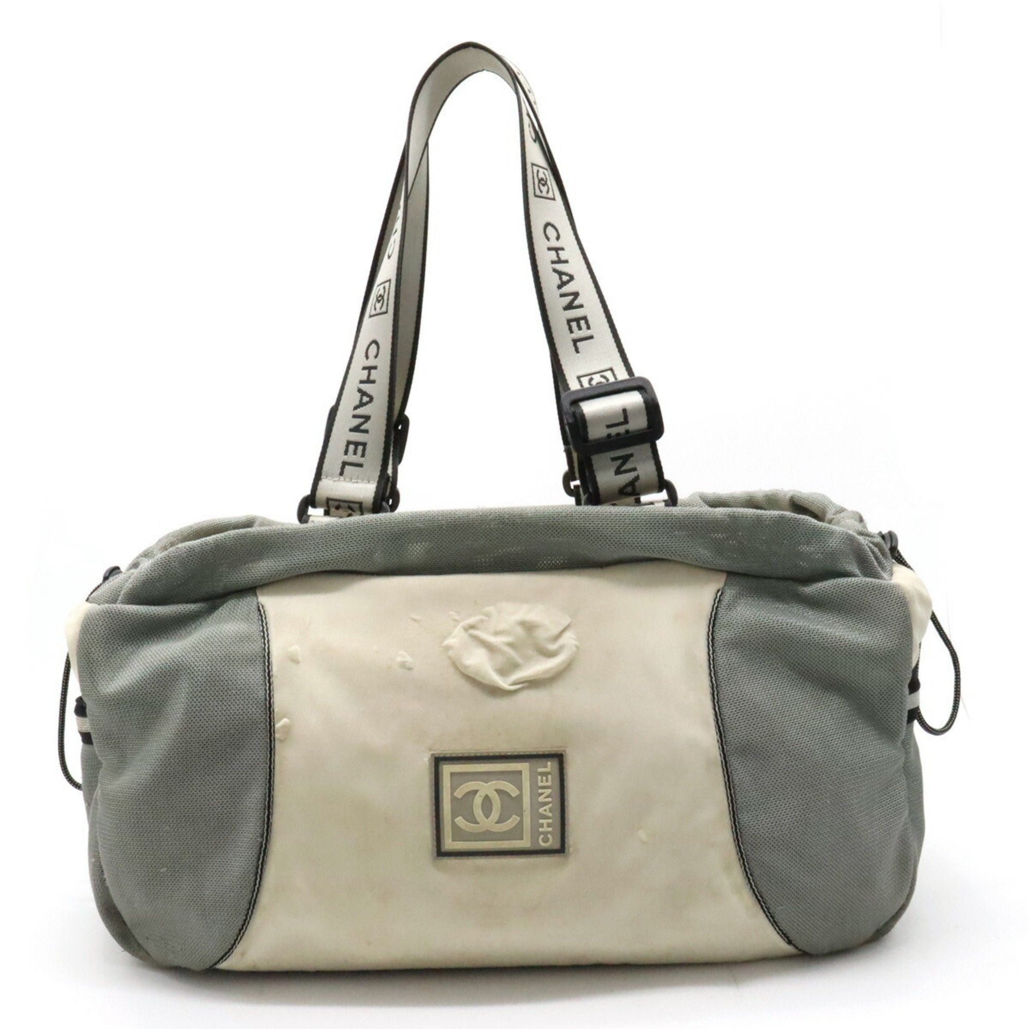 image of Chanel Sports Line Coco Mark Boston Bag Nylon Light Gray Black, Women's