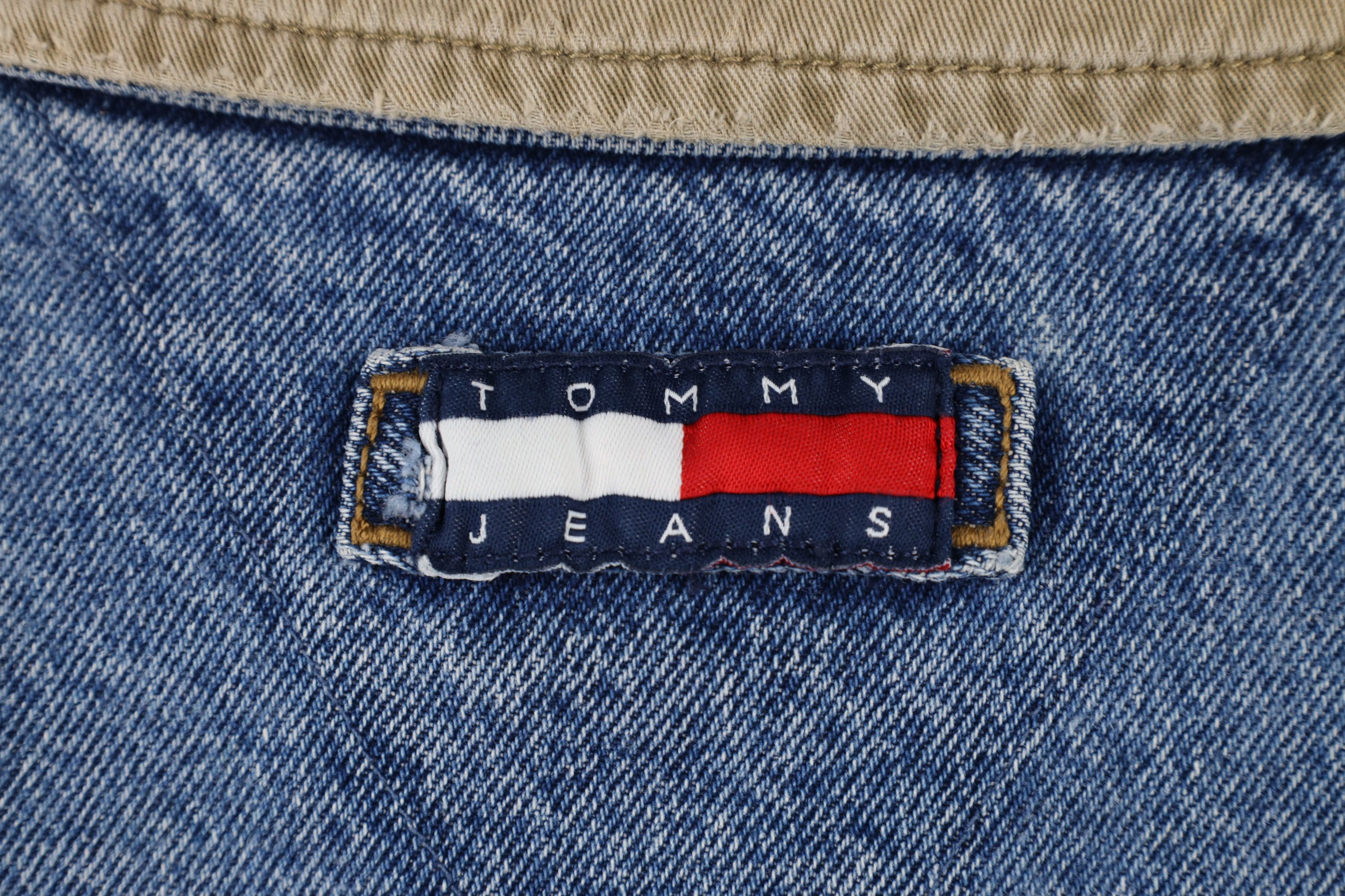 Tommy Hilfiger × Vintage Vintage 90s Tommy Hilfiger Spell Out Denim Trucker Jacket Size US XXL / EU 58 / 5 - 13 Thumbnail