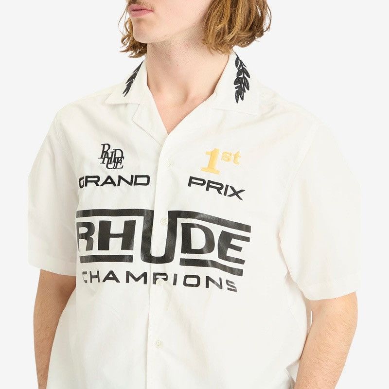 Rhude Rhude Champions Snap Shirt 'White' Relaxed Fit Embroidered Size US XL / EU 56 / 4 - 5 Thumbnail