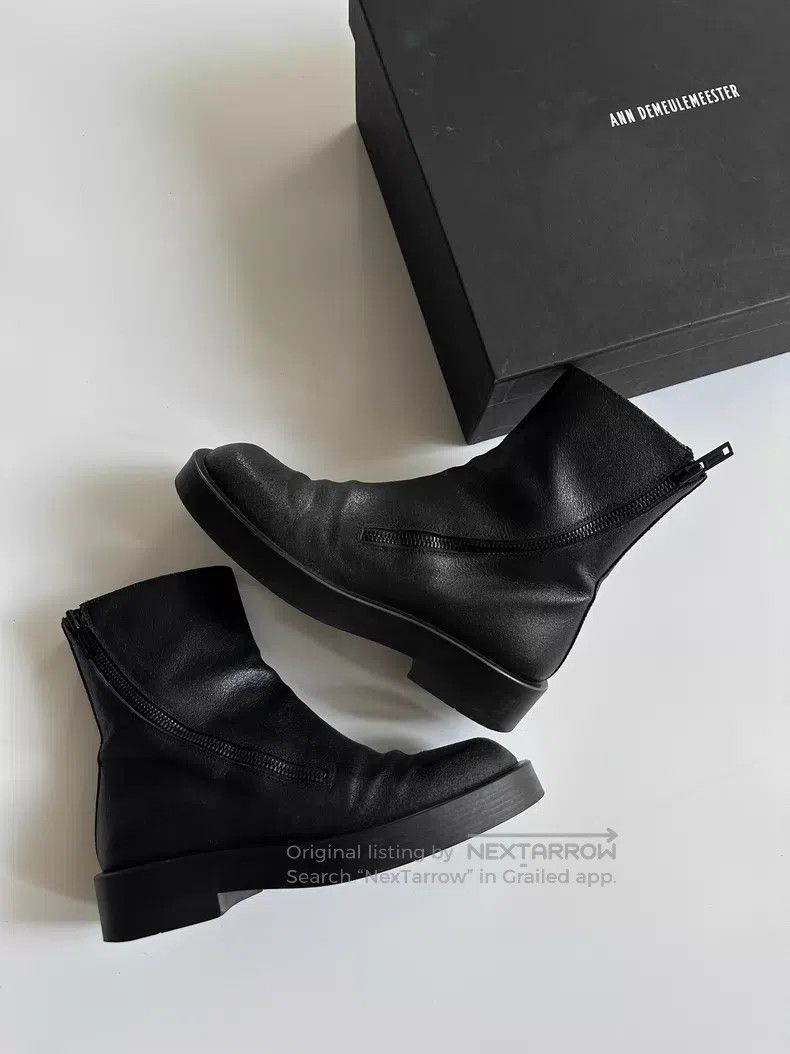 Ann Demeulemeester Ann Demeulemeester 22AW diagonal zipper mottled boots leat Size US 11.5 / IT 41.5 - 1 Thumbnail