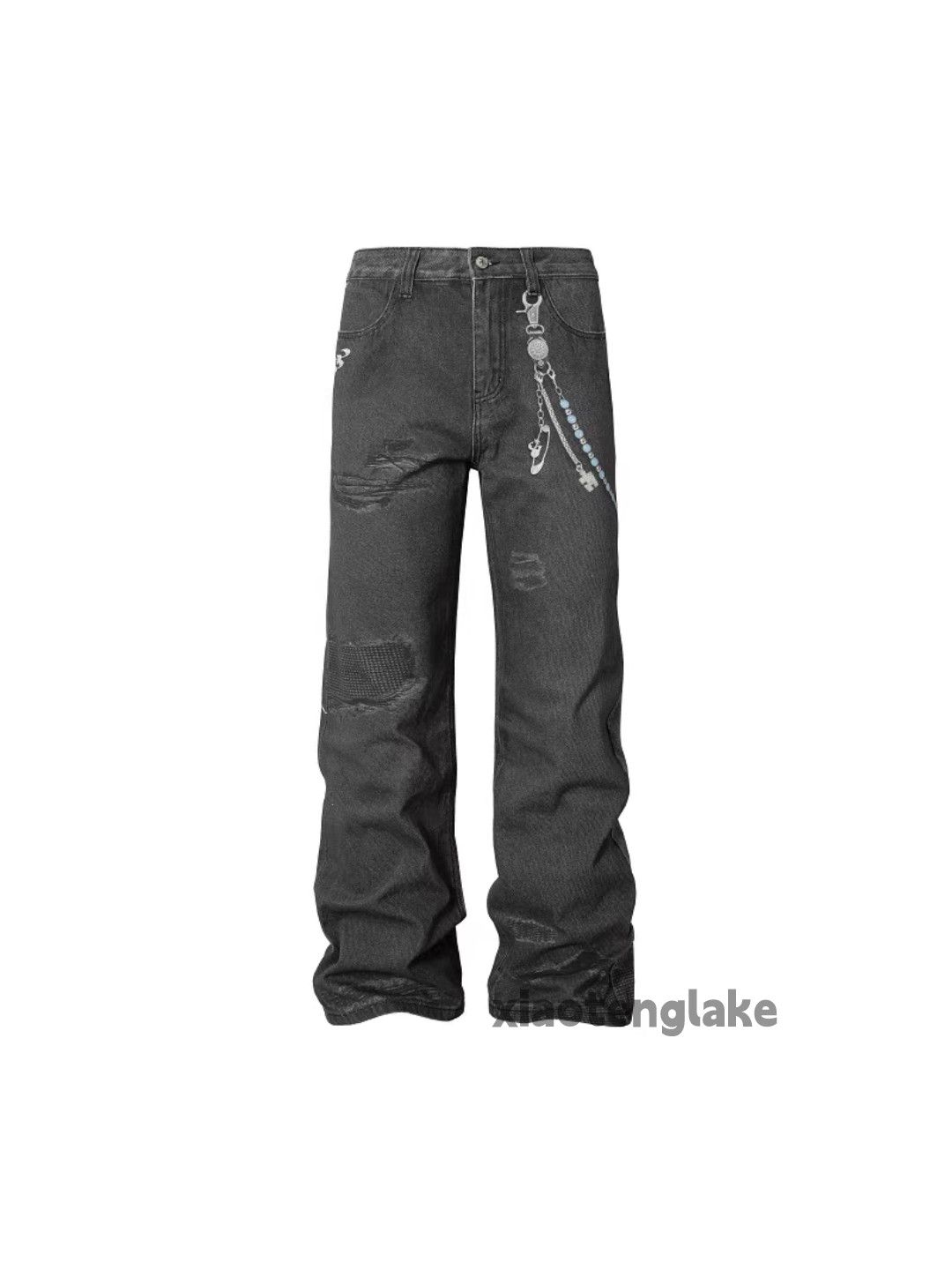 Jean × Vintage Unisex utility skate hiphop digital print chain jeans Size 32 - 6 Thumbnail