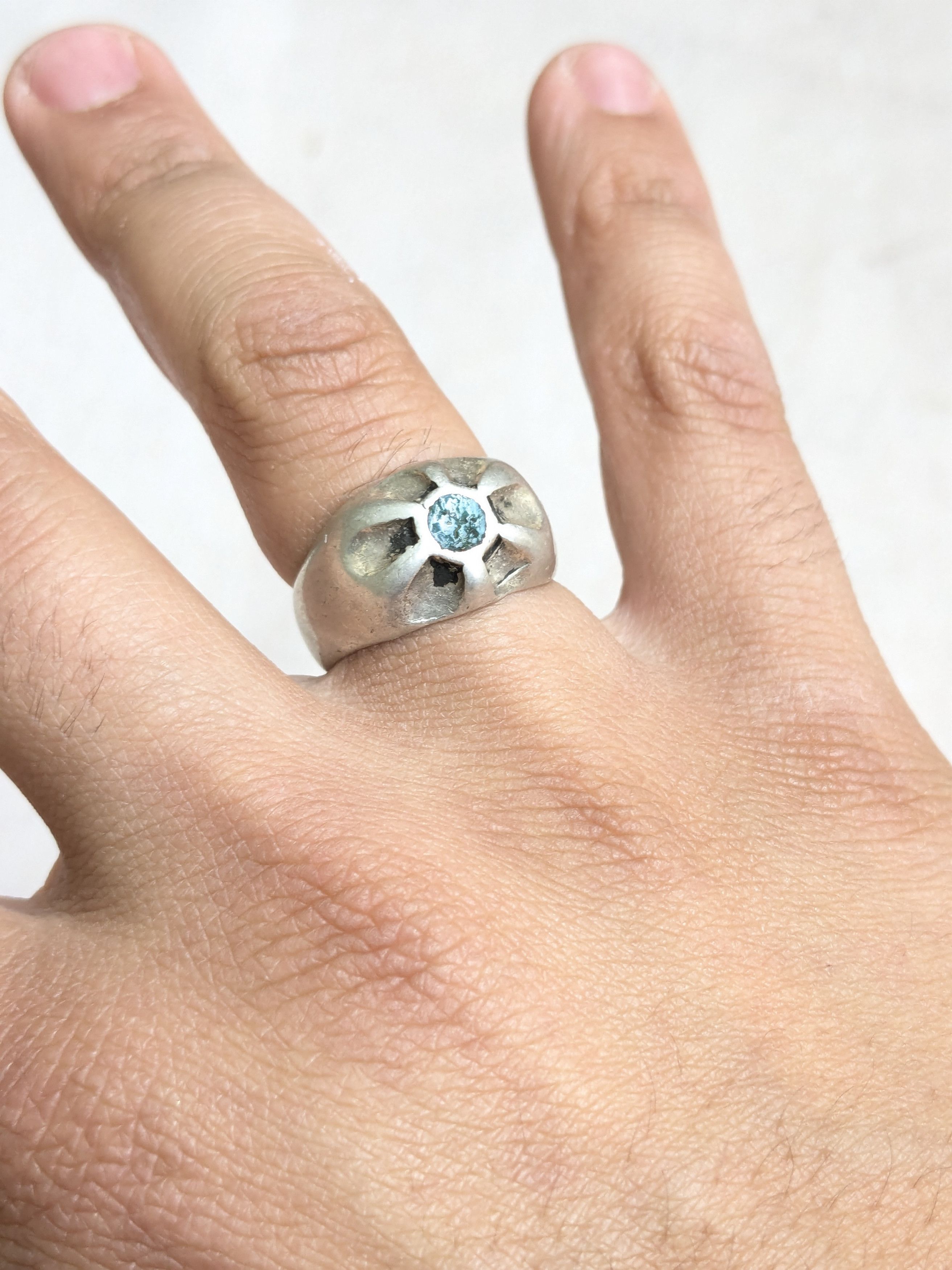Jewelry × Vintage Vintage Sterling Silver Ring Green Turquoise 8 Native Size ONE SIZE - 9 Thumbnail