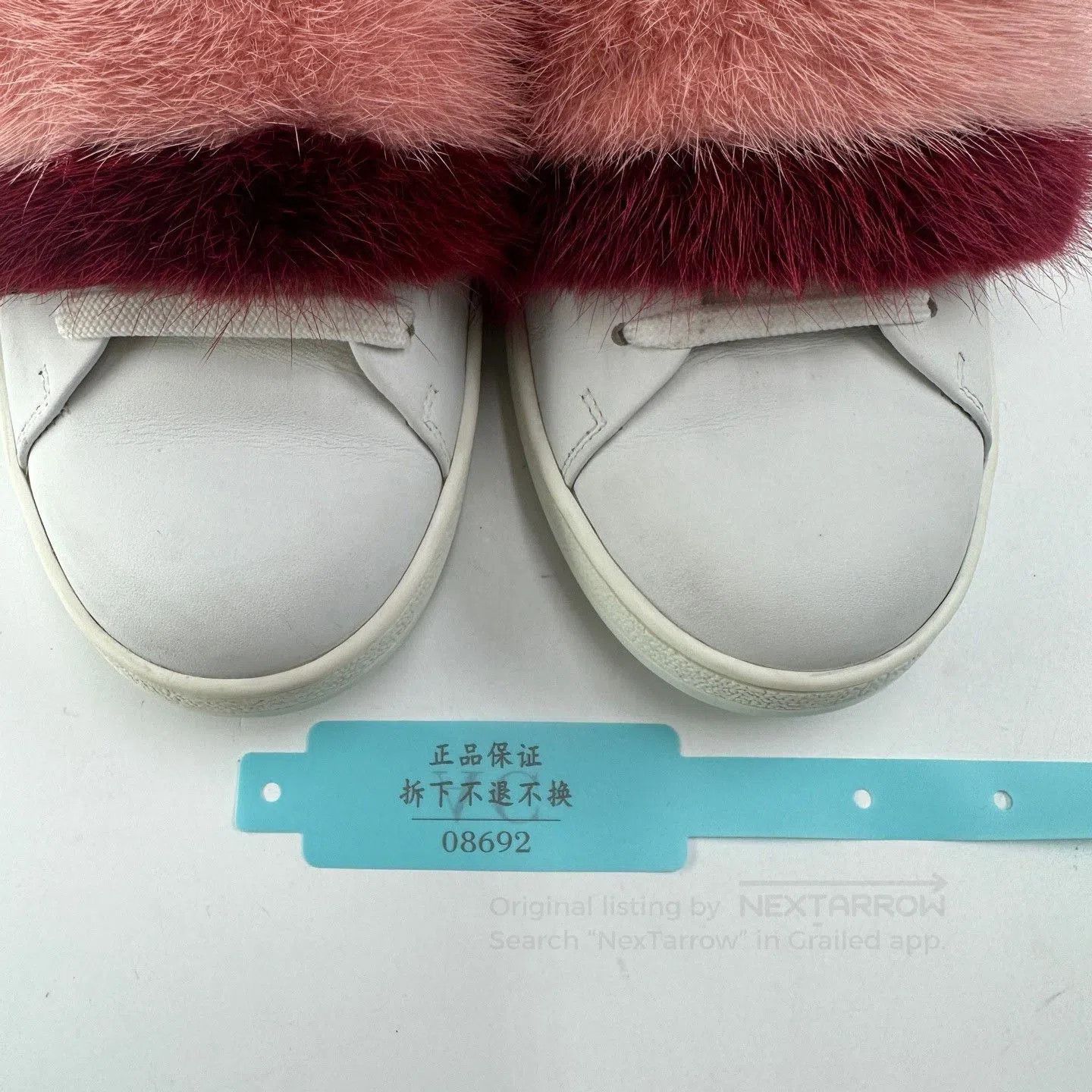 Louis Vuitton LV Red Pink Mink Fur White Sneakers. Size US 6 / IT 36 - 9 Thumbnail