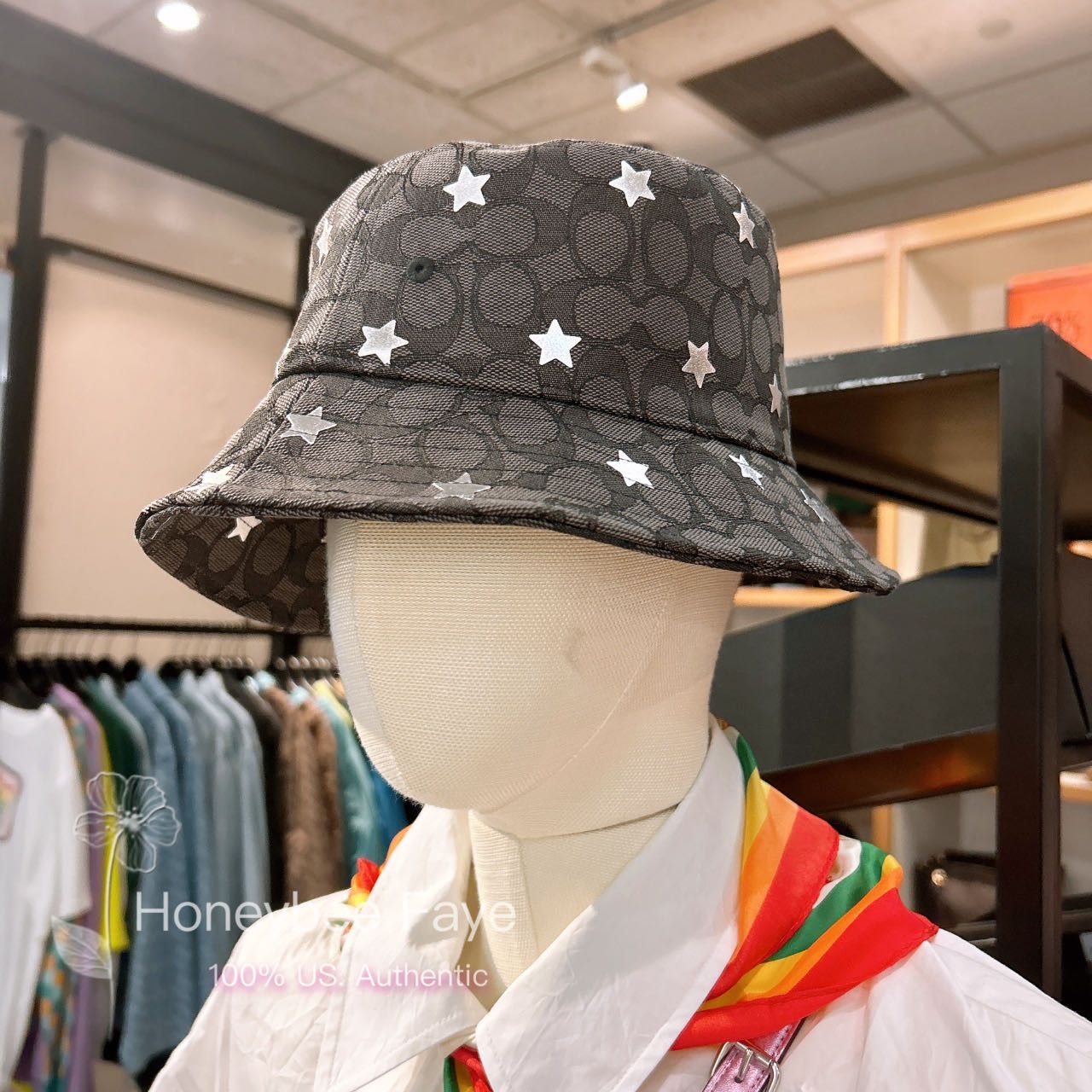 image of Coach Signature Twinkle Star Print Bucket Hat in Graphite/Silver, Women's