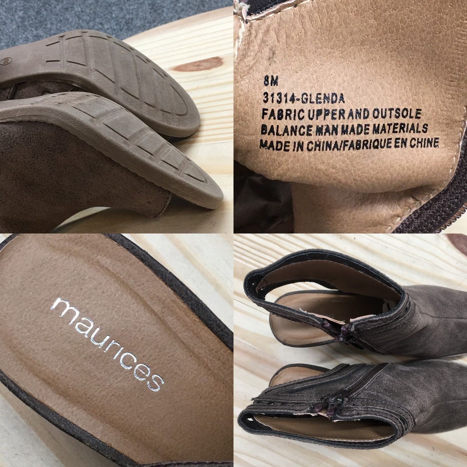 Vintage Maurices Boots Womens 8 M Glenda Casual Side Zip Peep Toe Slingback Brown Bootie Size US 9 / IT 39 - 9 Thumbnail