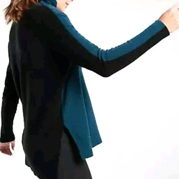 Athleta Transit Teal/Black Colorblock Turtleneck Sweater Winter Work Size XXS / US 00 / IT 34 - 2 Thumbnail