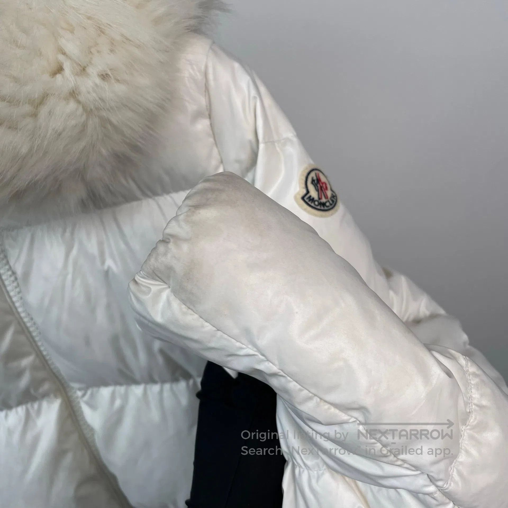 Moncler Moncler White Big Fur Collar Down Jacket| Size L / US 10 / IT 46 - 4 Thumbnail