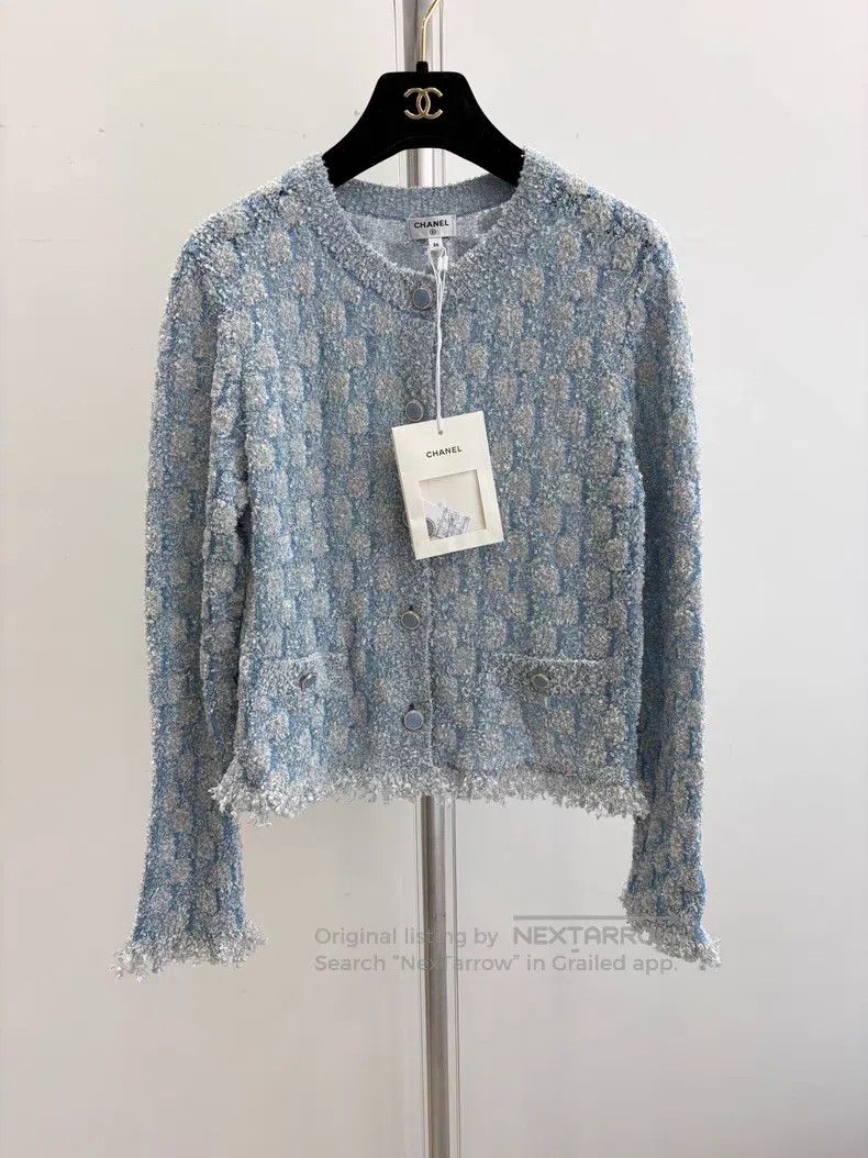 Chanel Chanel Thin glitter blue knitted cardigan coat Size XS / US 0-2 / IT 36-38 - 1 Thumbnail