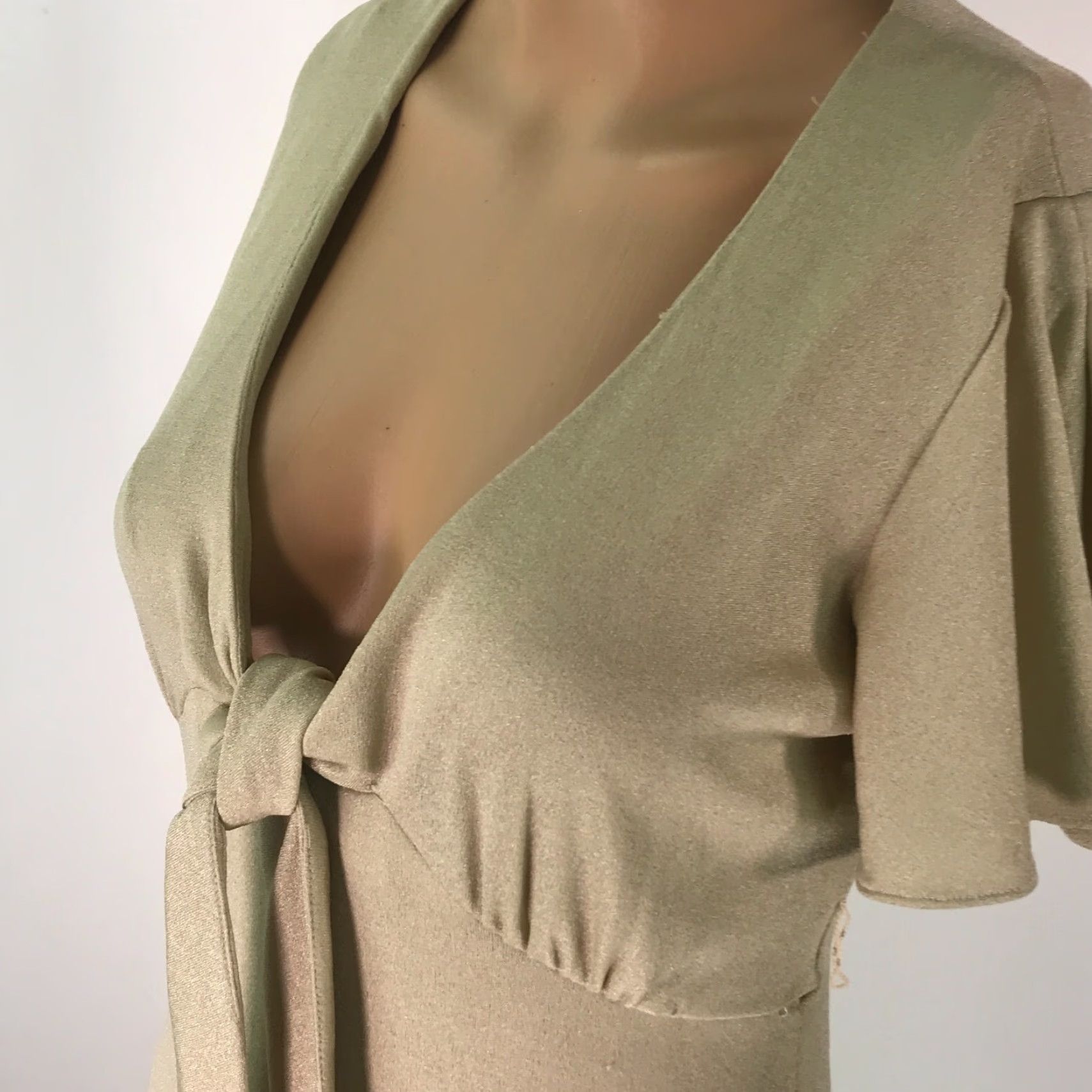 Vintage VINTAGE ILGWU Women's Maxi Dress Short Sleeve Tie Front Casual Beige 9 Summer Spring Fall Winter Classic Size 30" / US 8 / IT 44 - 5 Thumbnail