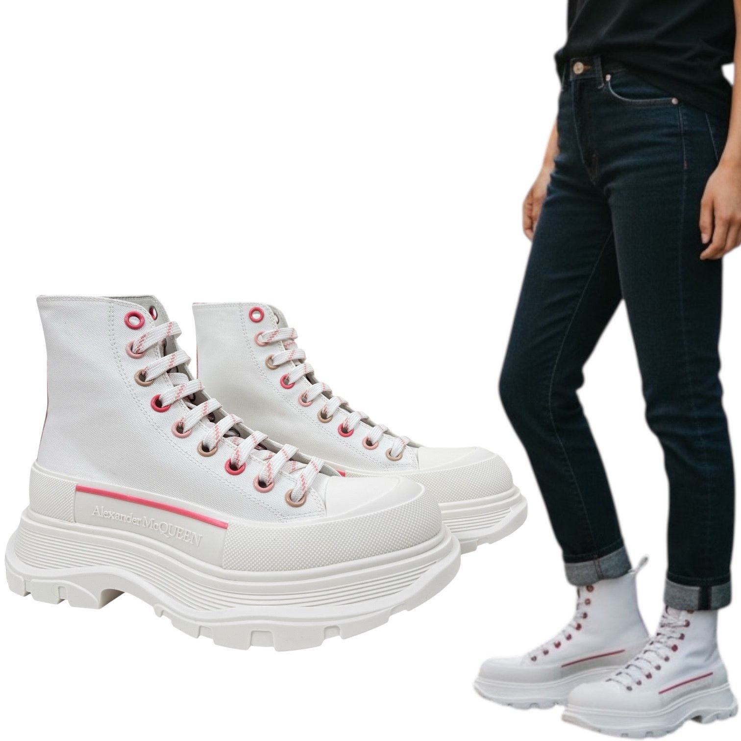 Alexander Mcqueen Tread Slick Lace Up Boots Soft Coral 38