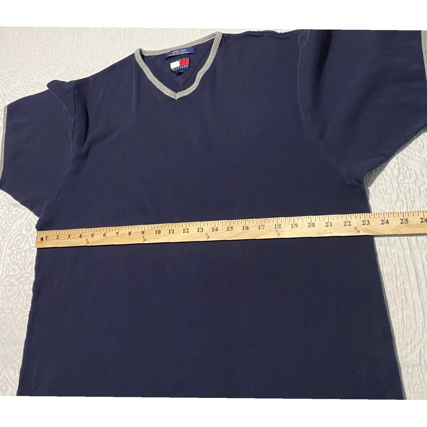 Tommy Hilfiger VINTAGE Tommy Hilfiger Ringer T-Shirt Mens XXL Navy Blue Gray V-Neck Cotton Tee Size US XXL / EU 58 / 5 - 6 Thumbnail