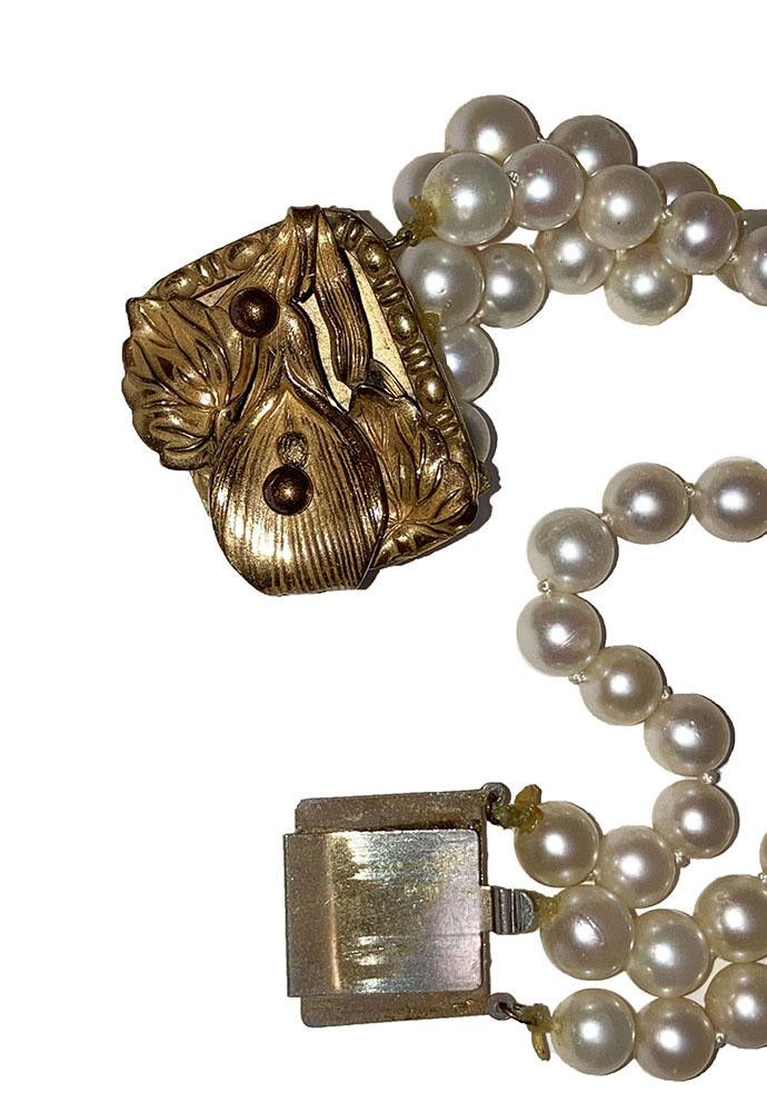 Designer Art Nouveau Brass Floral Cultured Pearl Bracelet Size ONE SIZE - 5 Thumbnail