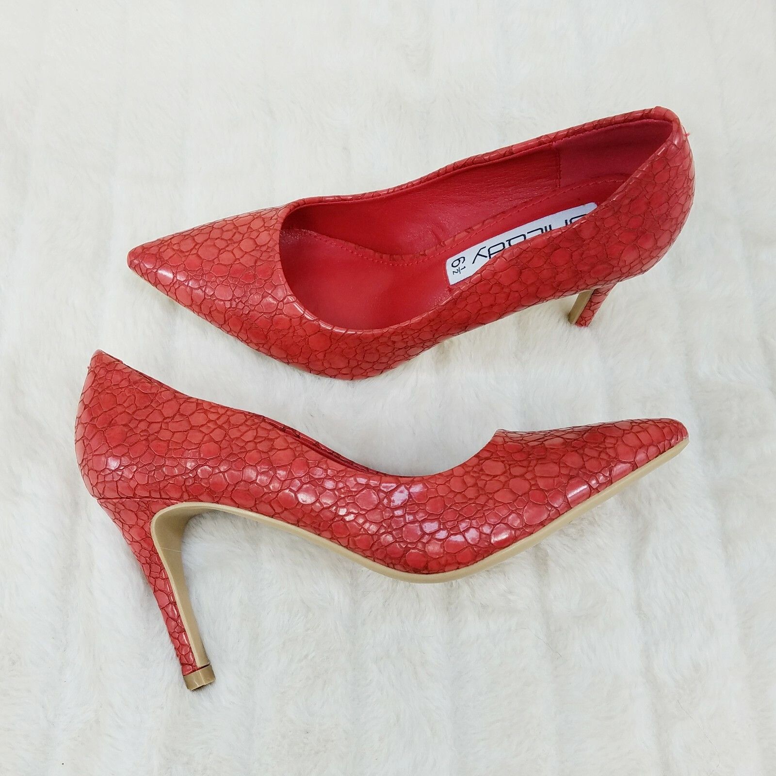 Other Monica Textured 3.5" Heel Pointy Toe Pump Shoes Red (US Shoe Size US 10 / IT 40 - 3 Thumbnail