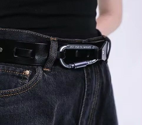 Leather × Vintage Punk Metal Carabiner Split Leather Belt Unisex Size ONE SIZE - 1 Thumbnail