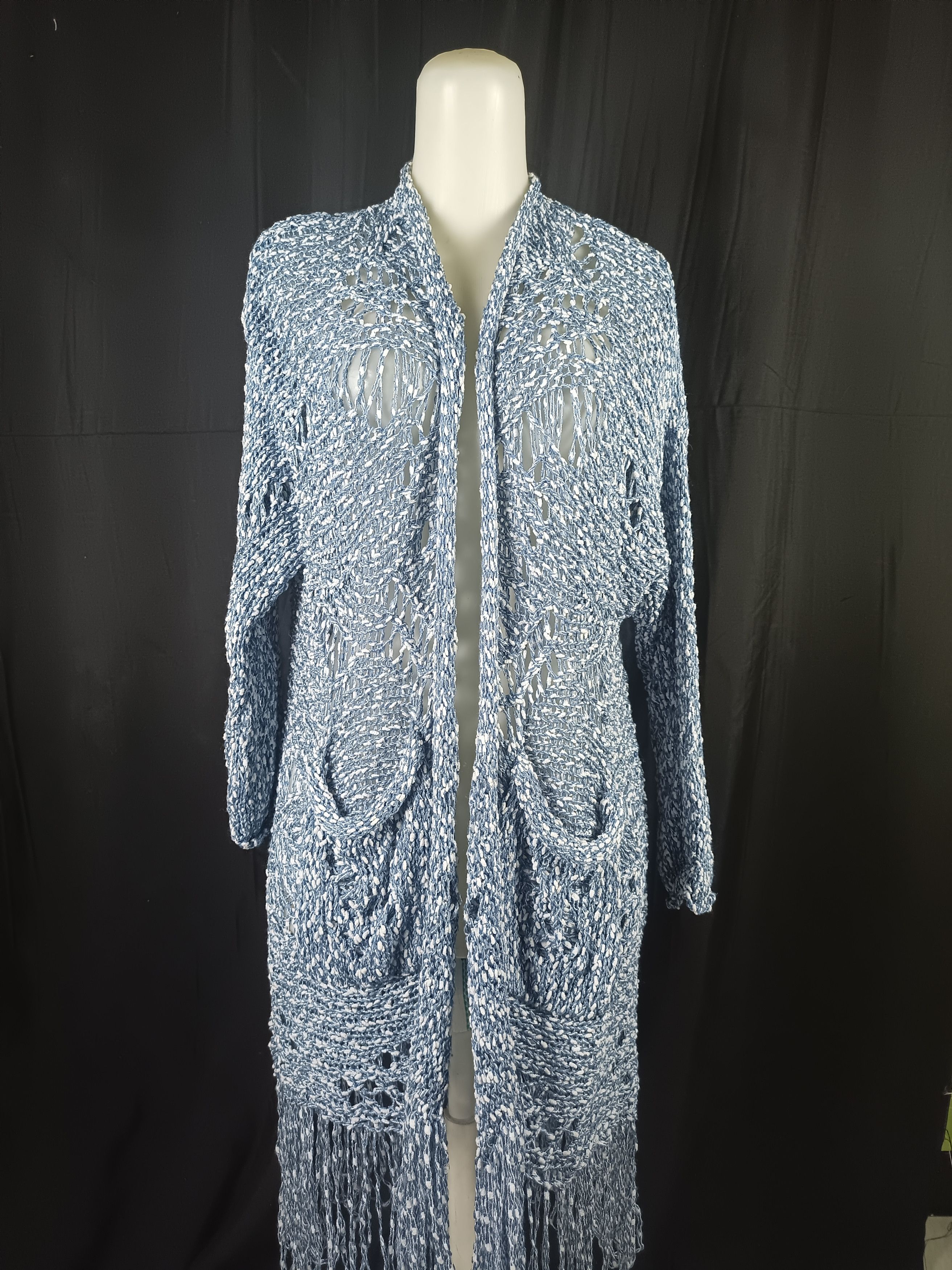 Other A.P Design Fashion Distressed Tassel Cable Knit Cardigan Size L / US 10 / IT 46 - 1 Thumbnail