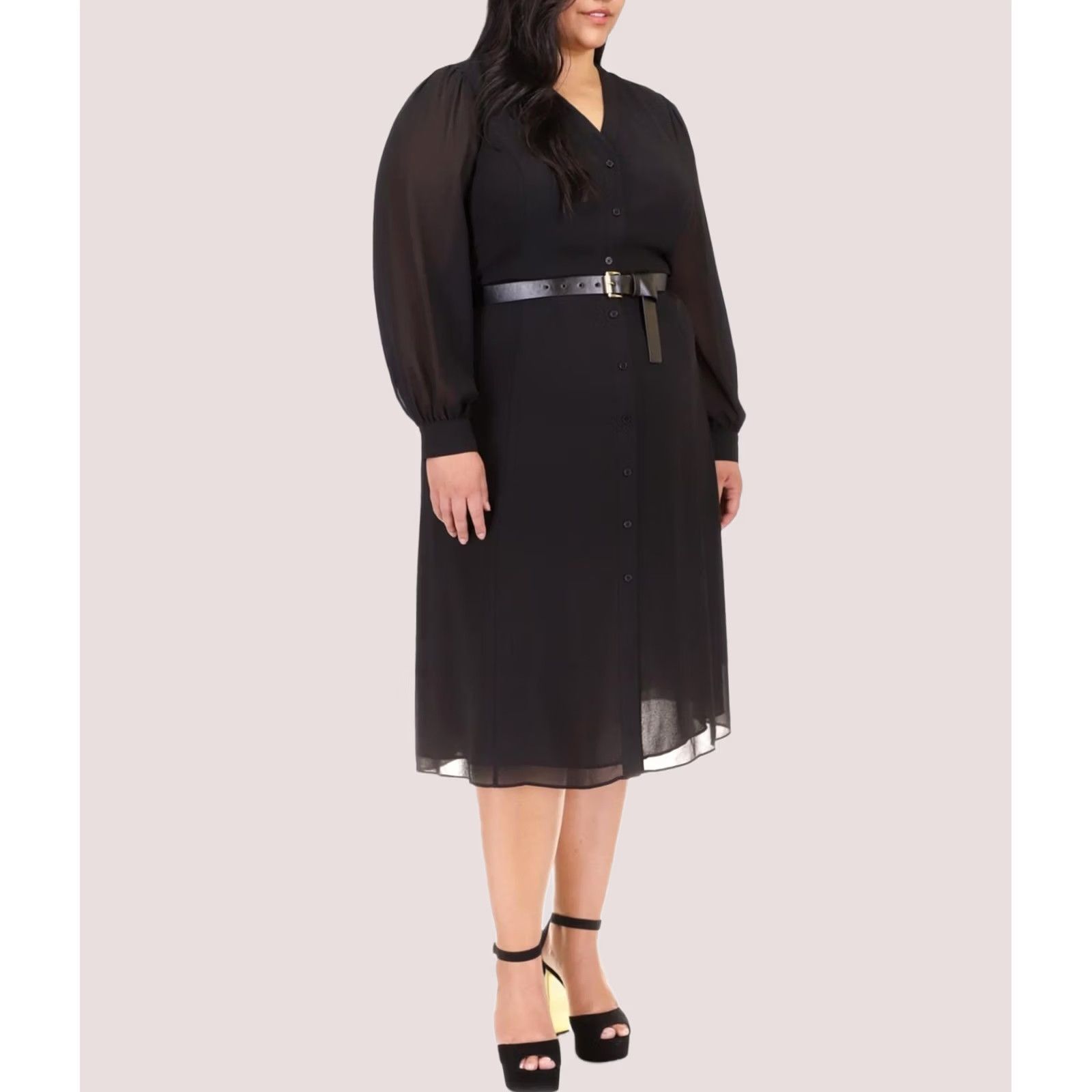 Michael Kors Michael Kors Womens Georgette Belted Shirt Dress black Plus Size 1X Size XL / US 12-14 / IT 48-50 - 1 Thumbnail