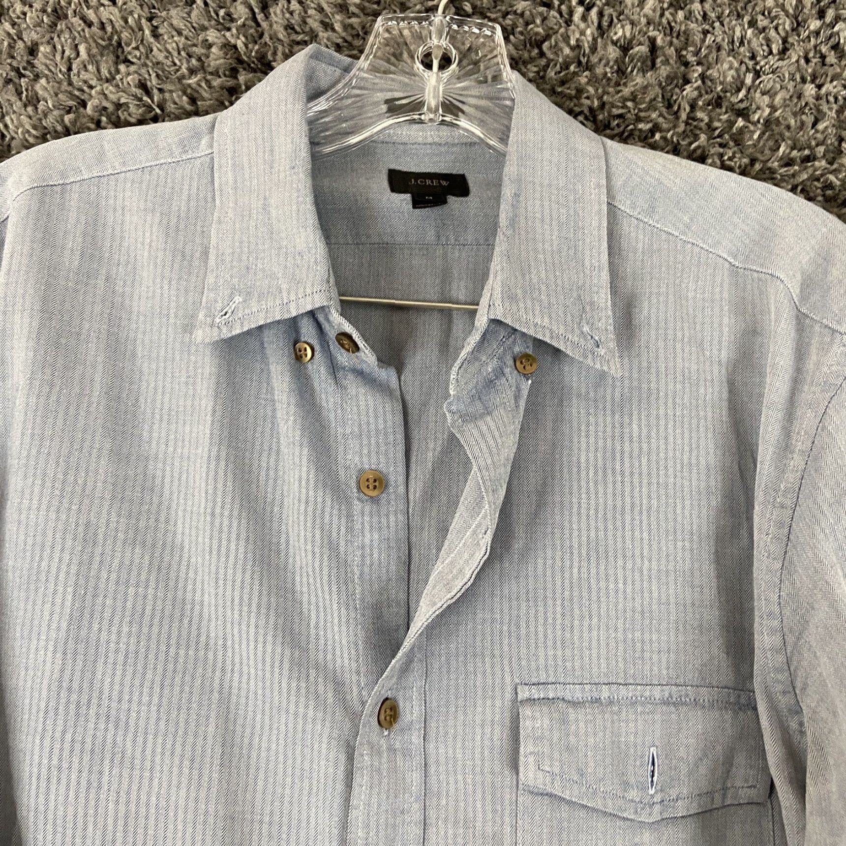 J.Crew VINTAGE J.CREW Shirt Men's M Blue Long Sleeve Button-Up Cotton Pocket Detail Hole (Note: pocket bottom missing) Size US M / EU 48-50 / 2 - 5 Thumbnail