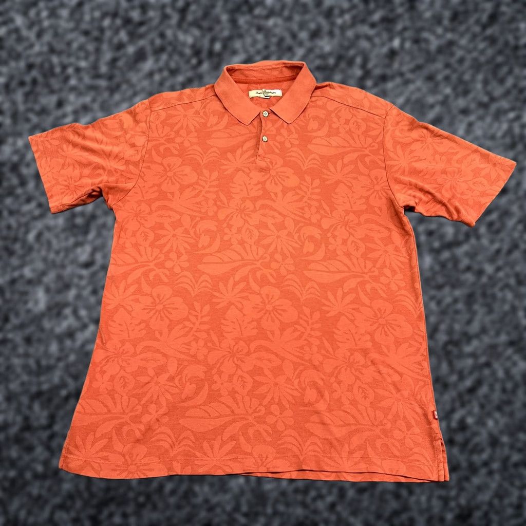 Tommy Bahama Tommy Bahama Polo Shirt Mens L Orange Floral Jacquard Pima Cotton Tropical Golf Casual Size US L / EU 52-54 / 3 - 1 Thumbnail