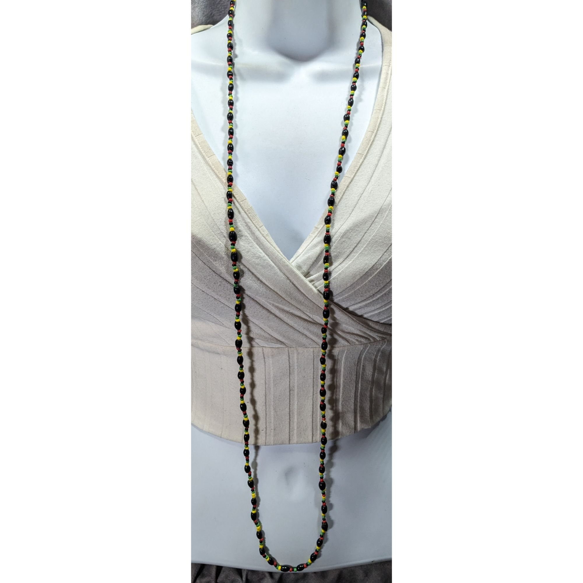 Other Handmade Black Red Yellow And Green Glass Beaded Necklace Size ONE SIZE - 2 Thumbnail