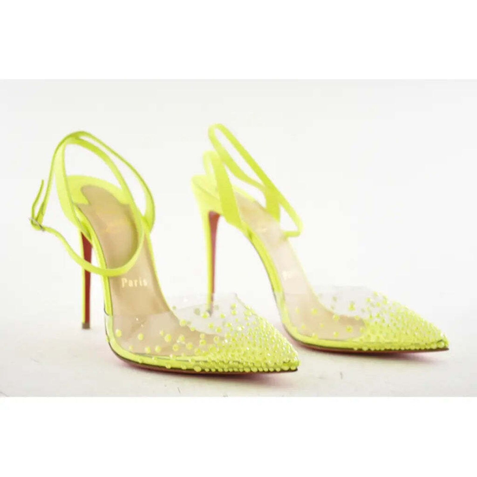 Christian Louboutin Spikaqueen 100 Yellow PVC Ankle Strap Sandal Heel Pump 35 Size US 5 / IT 35 - 4 Thumbnail
