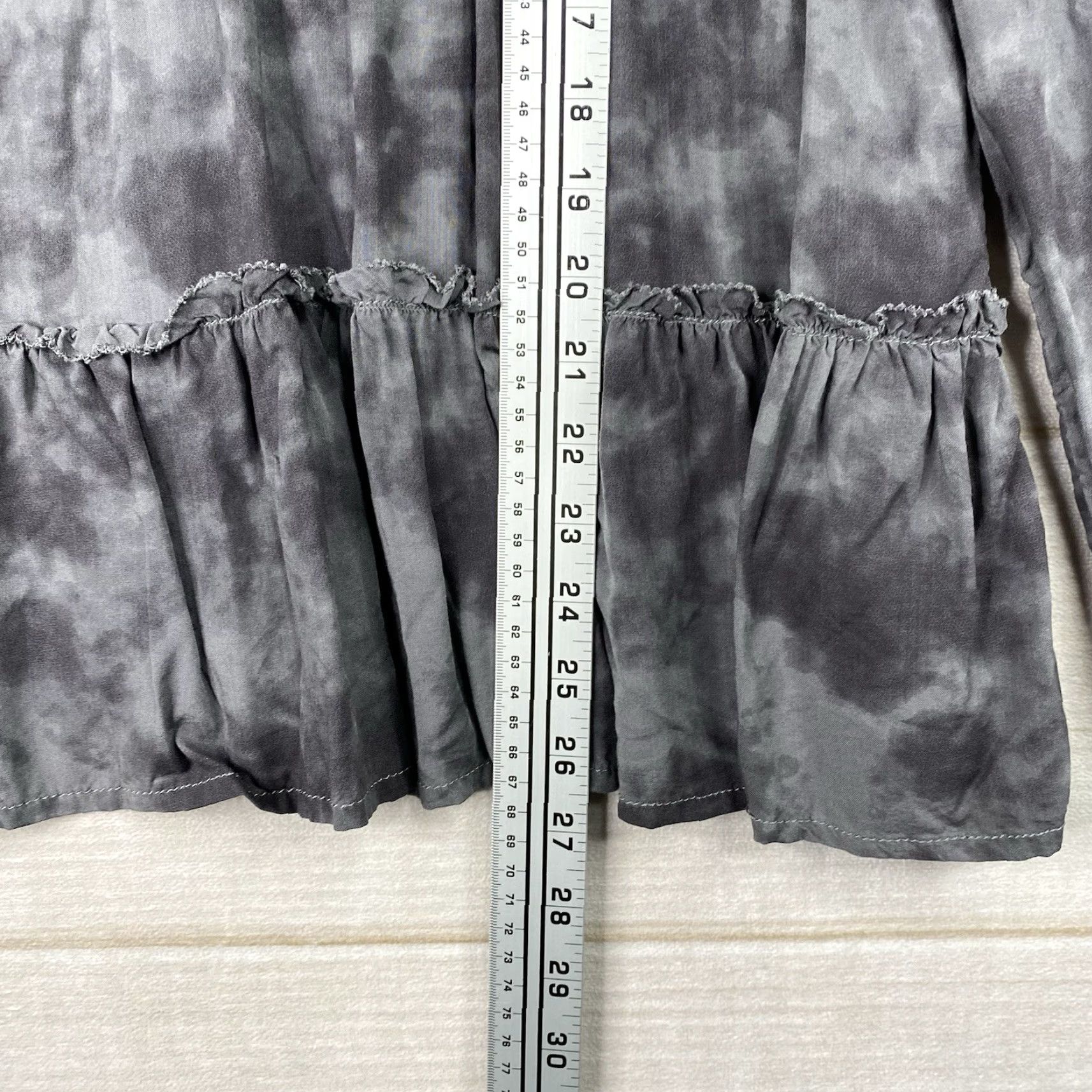Vintage Beach Lunch Lounge Blouse Womens L Top Gray Tie Dye Ruffle Tie Neck Long Sleeve Size L / US 10 / IT 46 - 5 Thumbnail