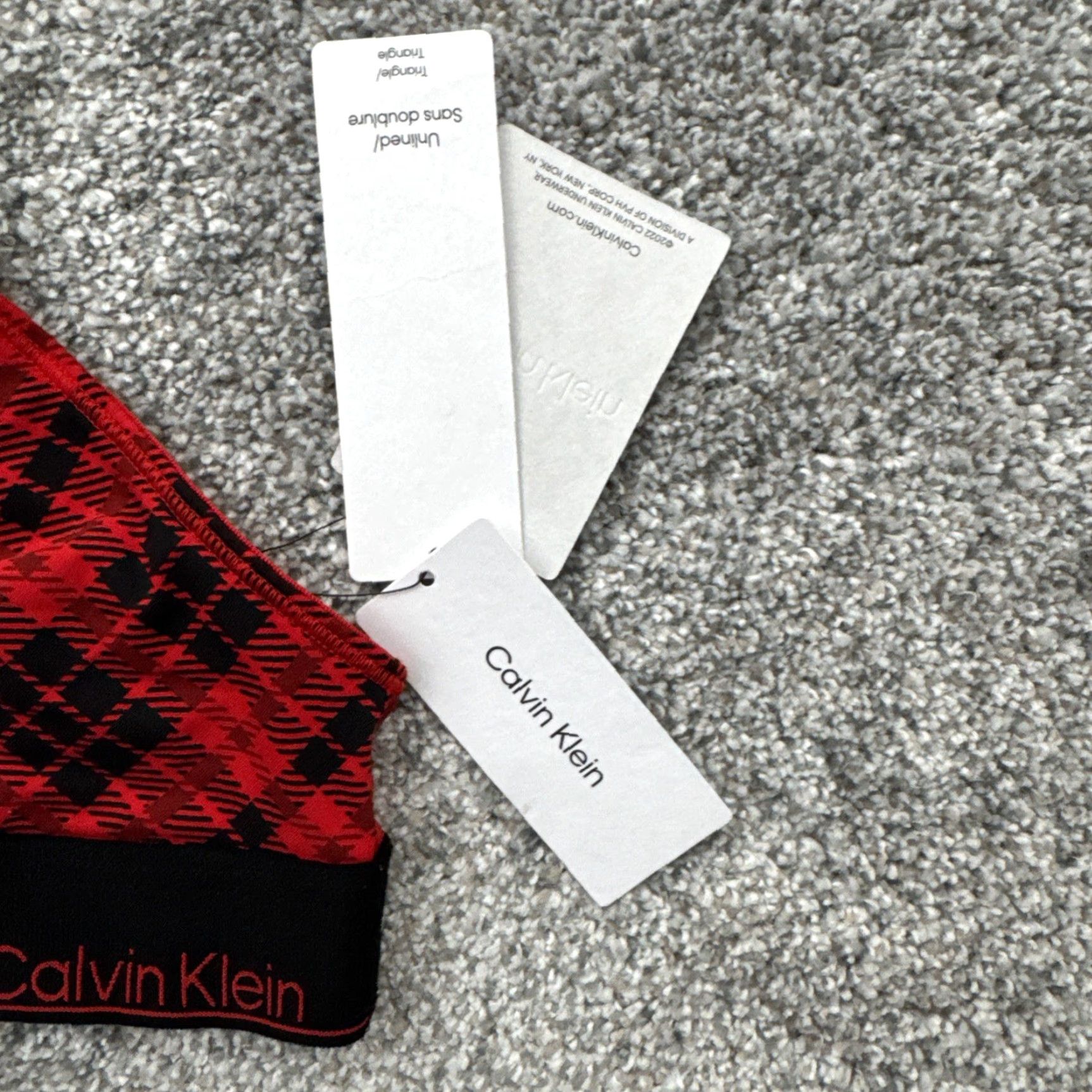 Calvin Klein Calvin Klein Bralette Womens XS Coquette Argyle Check Triangle Retro Y2K Cotton Blend Multicolor Logo Adjustable Strap XS Womens Size ONE SIZE - 3 Thumbnail