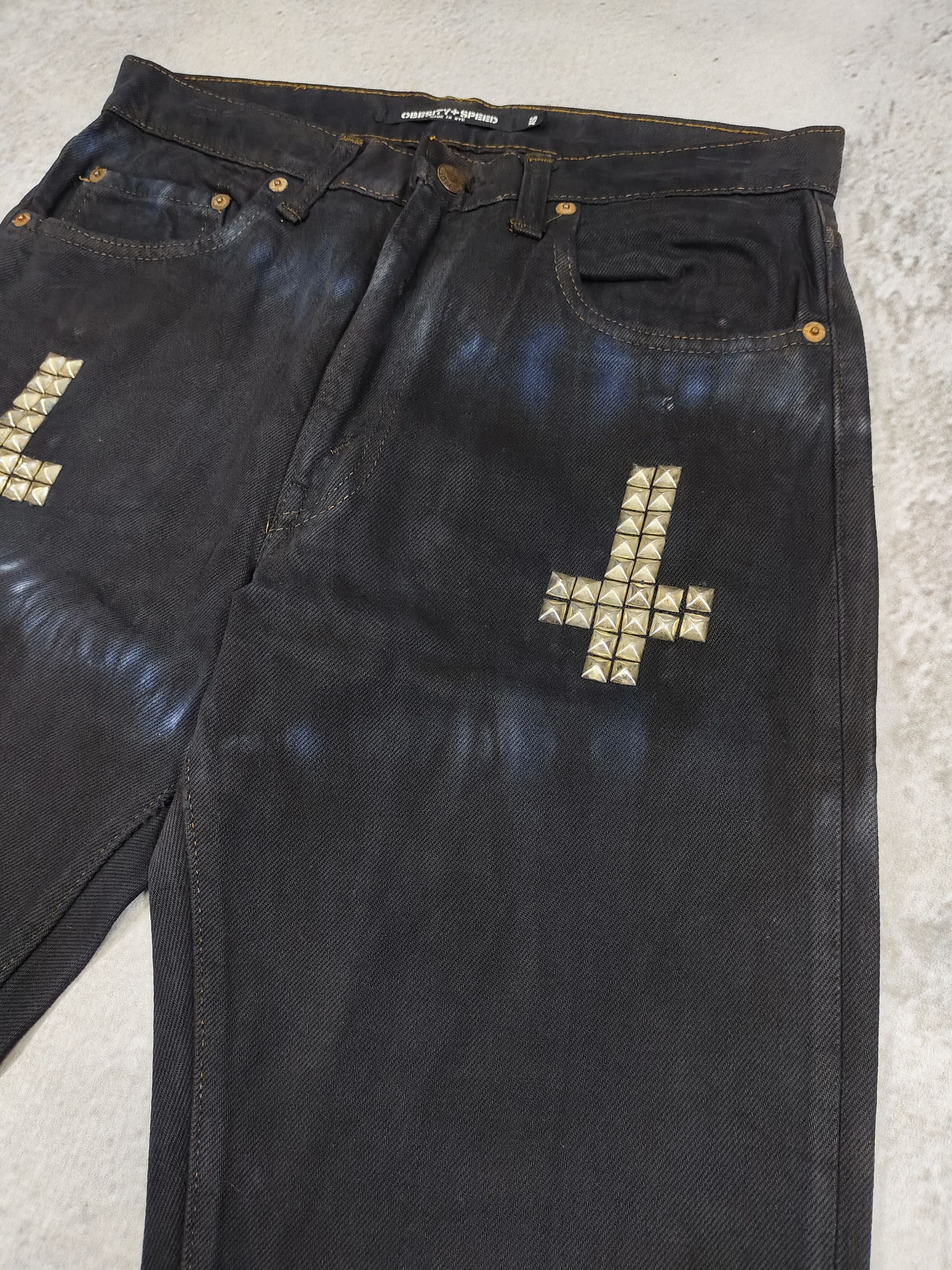 Seditionaries Obesity + Speed❤️‍🔥Gothic Punk Studded Cross Tiedye Jeans Size US 30 / EU 46 - 2 Thumbnail