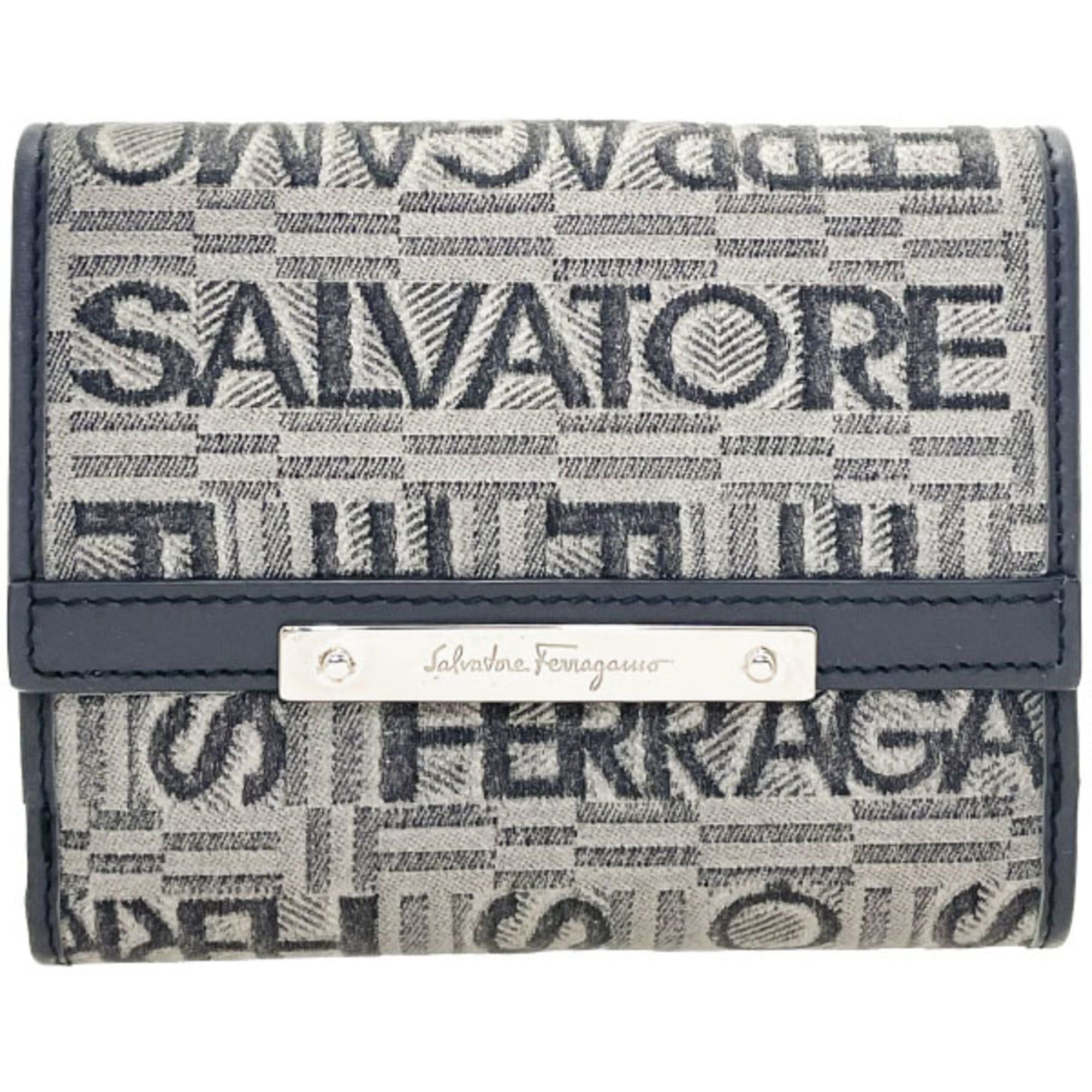 Salvatore Ferragamo Salvatore Ferragamo Wallet, Plate, Double Canvas and Leather, Gray, Size 22 8253, Bifold Compact KAMY-16588 Size ONE SIZE - 1 Thumbnail