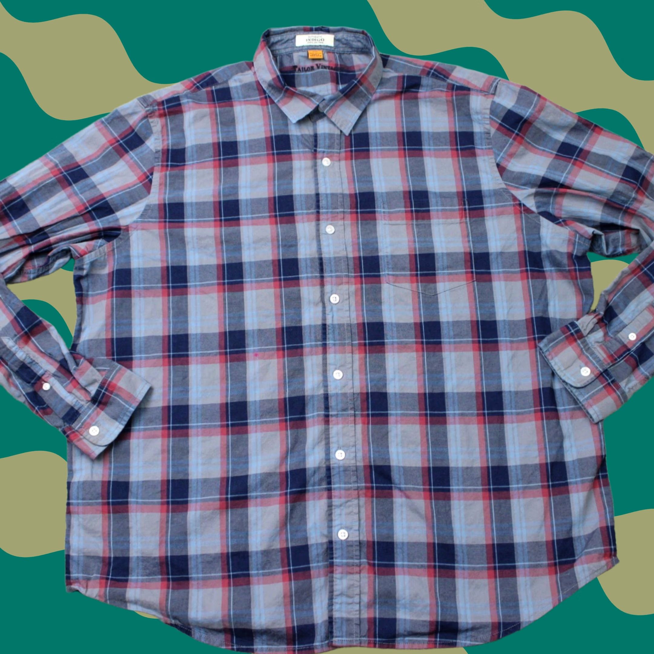 Vintage Tailor Vintage Button-Up Shirt Mens 2XL Blue Plaid Cotton Long Sleeve Modern Regular Fit Size US XXL / EU 58 / 5 - 1 Thumbnail