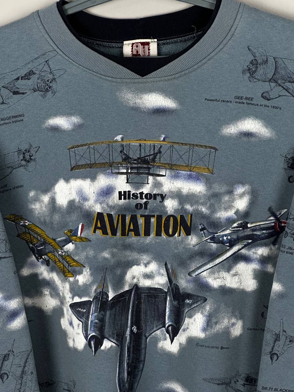 Vintage Vintage 90s AOP History Of Aviation USA Crewneck Sweatshirt Size US XL / EU 56 / 4 - 6 Thumbnail