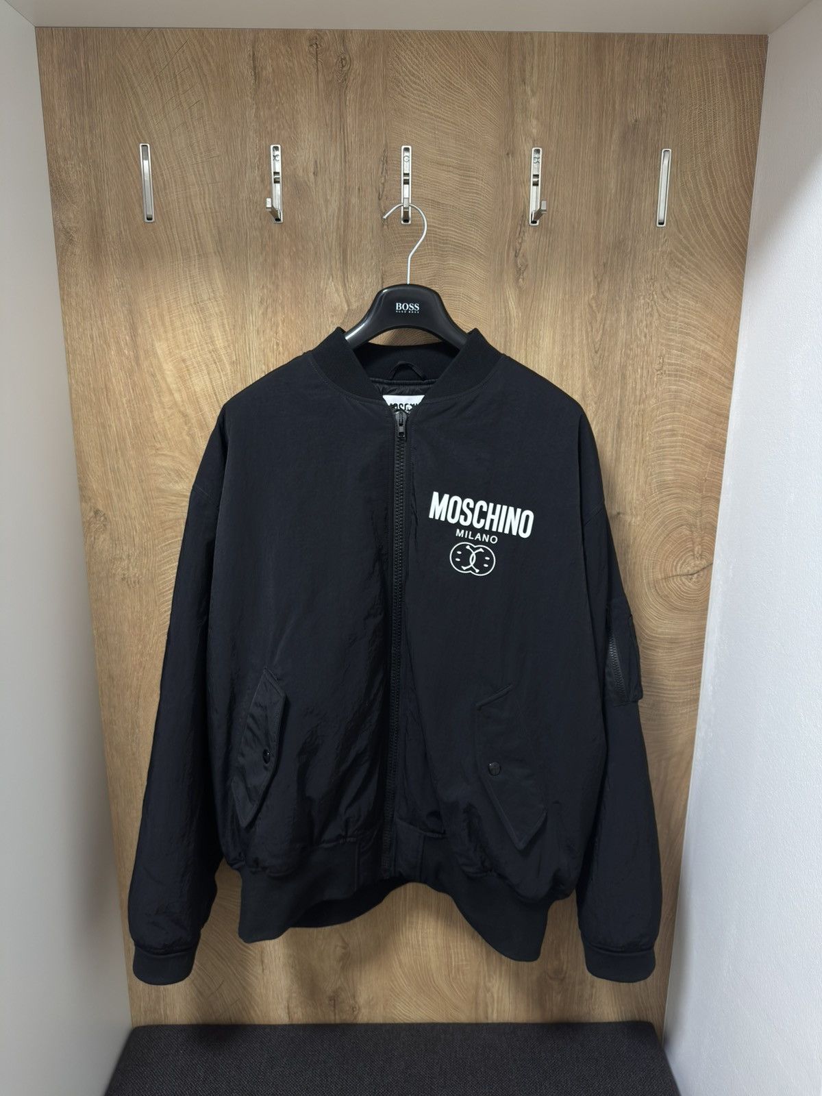 Moschino Couture Black Smiley Bomber Jacket
