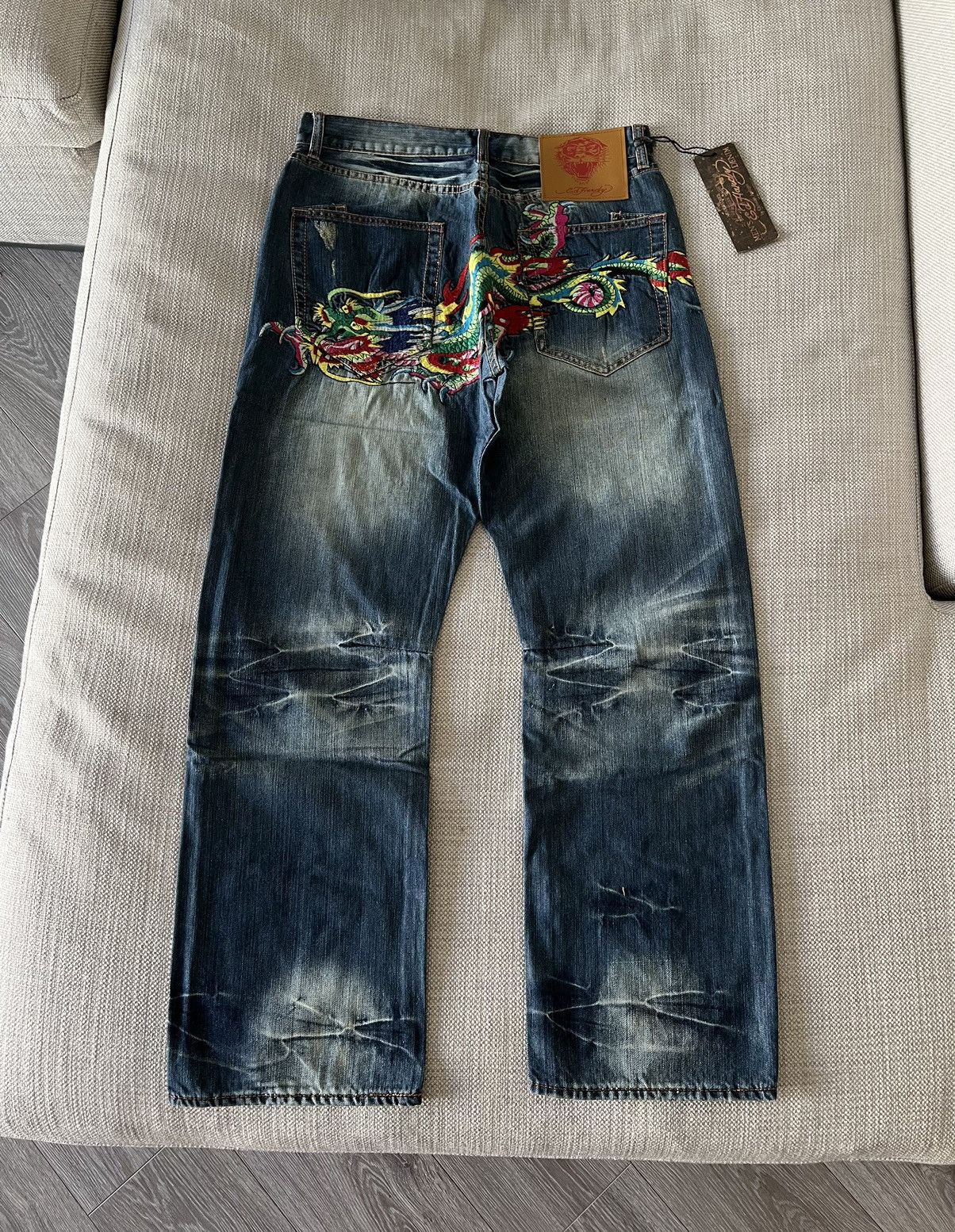 image of Vintage Ed Hardy Jeans By Christian Audigier Pants Baggy in Denim, Men's (Size 34)