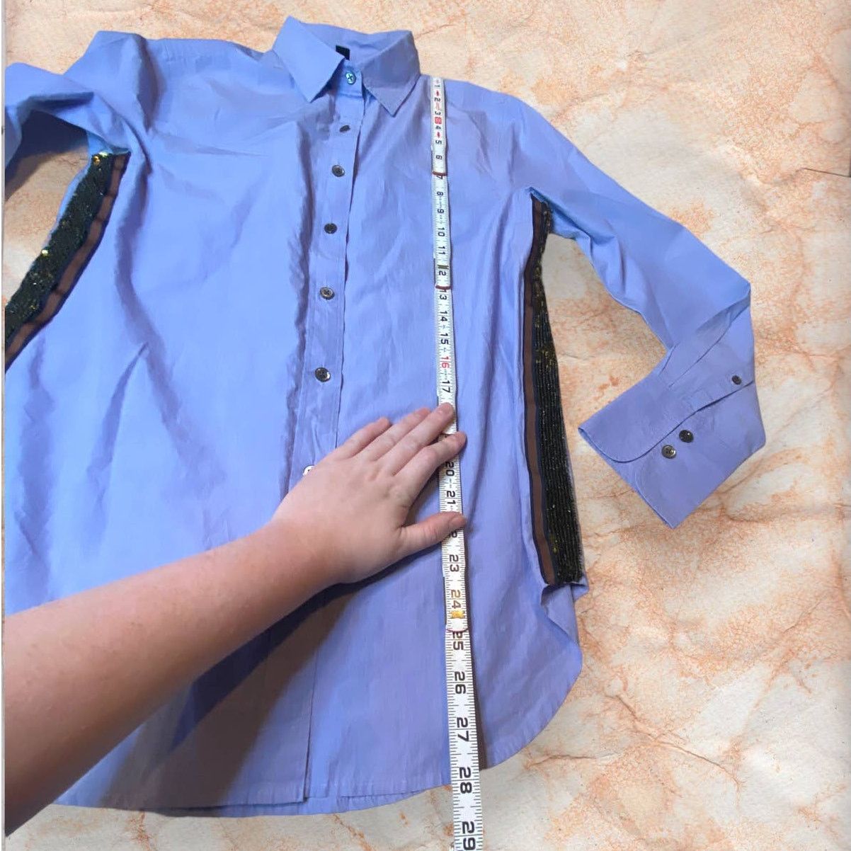 J.Crew J. Crew Periwinkle Blue/Purple Sequin Cotton Button Shirt 2 Size XS / US 0-2 / IT 36-38 - 9 Thumbnail