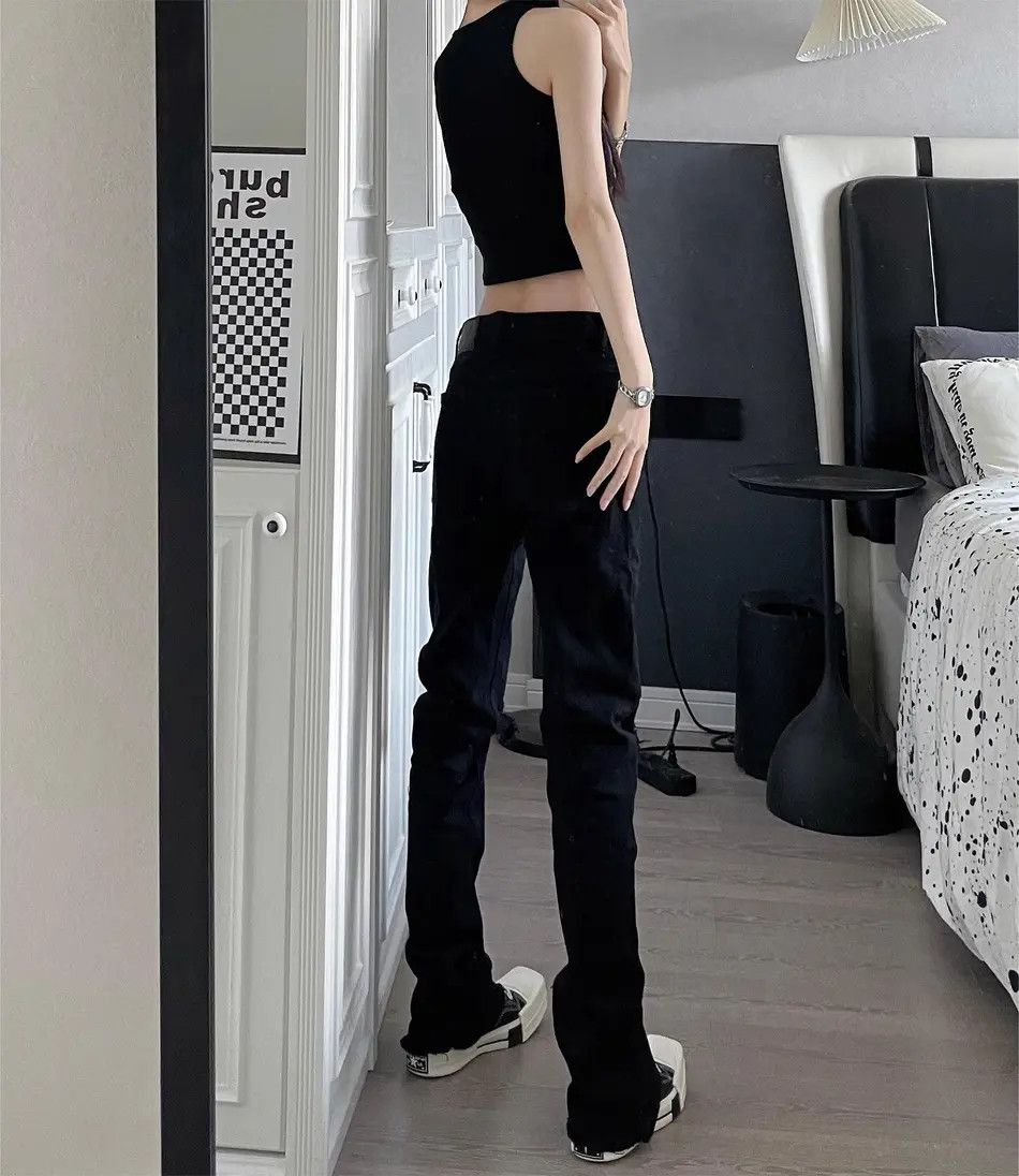 Japanese Brand Micro flared black distressed ruffled denim jeans Size US 28 / EU 44 - 4 Thumbnail