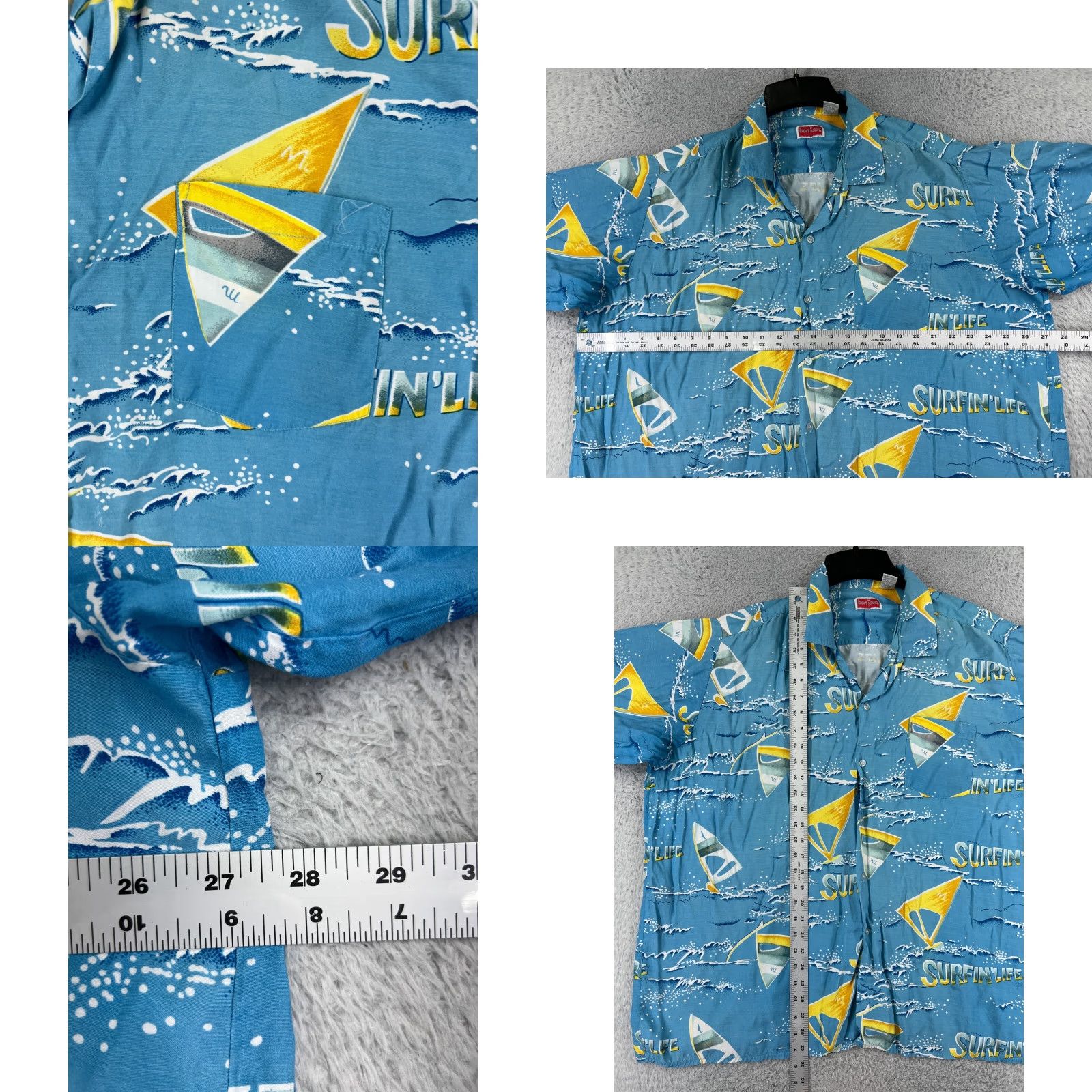 Vintage Bonjour Shirt BonJour Mens Button-Up Hawaiian 3XL Blue Wind Surfer Print Rayon Shirt Mens Hawaiian Beach Luau Aloha Palm 90s? Size US XXL / EU 58 / 5 - 8 Thumbnail