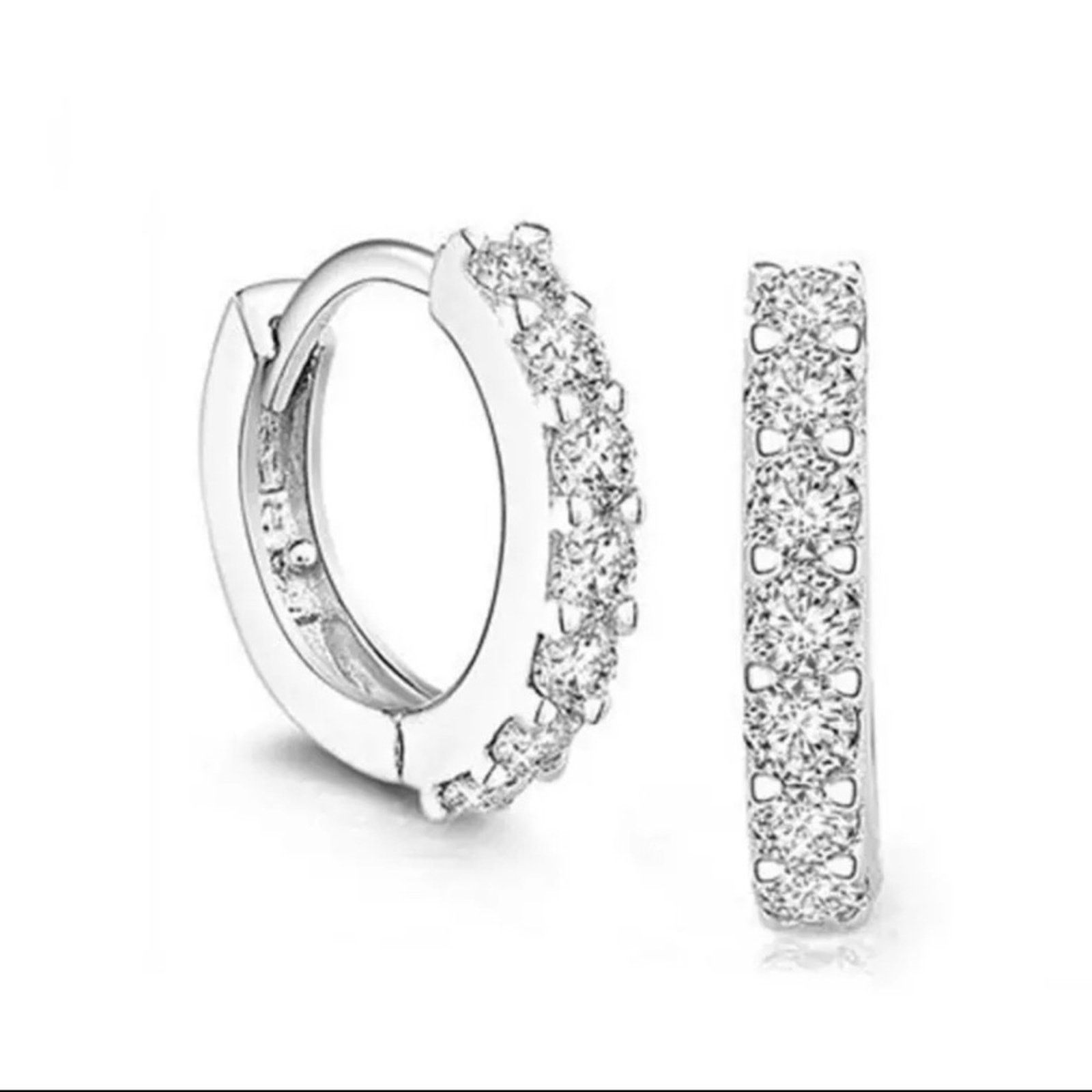 Jewelry Solid sterling silver 925 clear cz hoop huggies Size ONE SIZE - 2 Thumbnail
