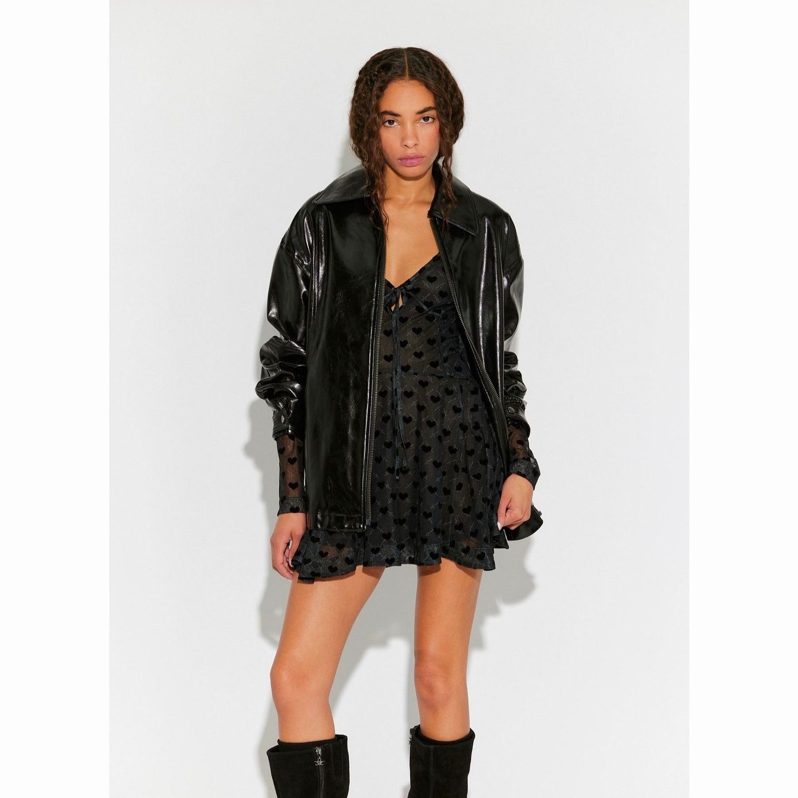 Free People Free People Sway With Me Flocked Mini Dress Charcoal Combo M Size M / US 6-8 / IT 42-44 - 5 Thumbnail