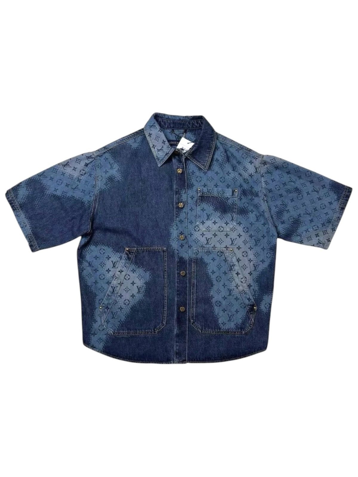 Louis Vuitton Louis Vuitton XL Gradient Monogram Short Sleeves Denim Shirt Size US XL / EU 56 / 4 - 2 Thumbnail