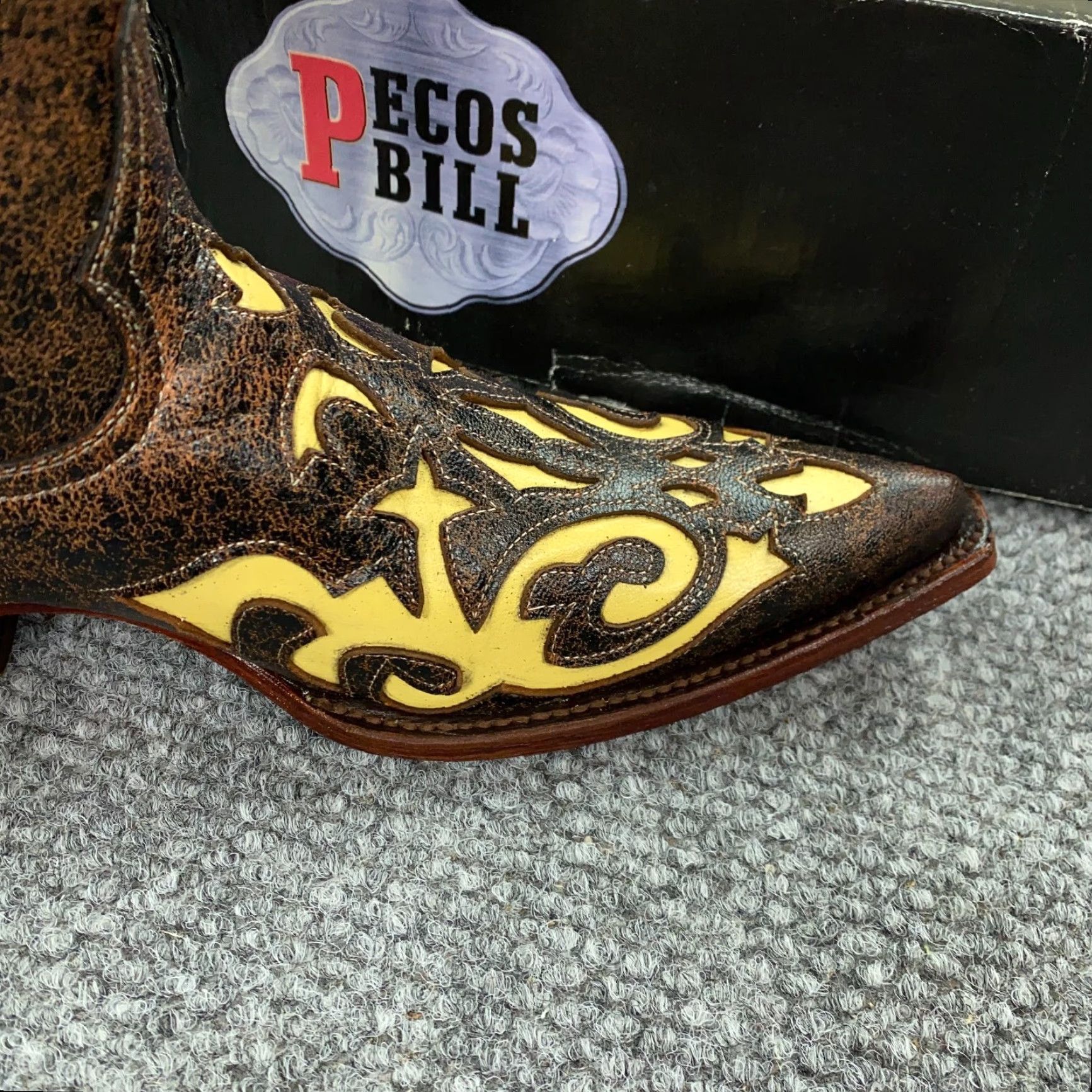 Vintage VINTAGE Pecos Bill Western Boots Womens 8 Brown Leather Cowgirl Fancy Inlay Mid-Calf Block Heel Size US 8 / IT 38 - 4 Thumbnail