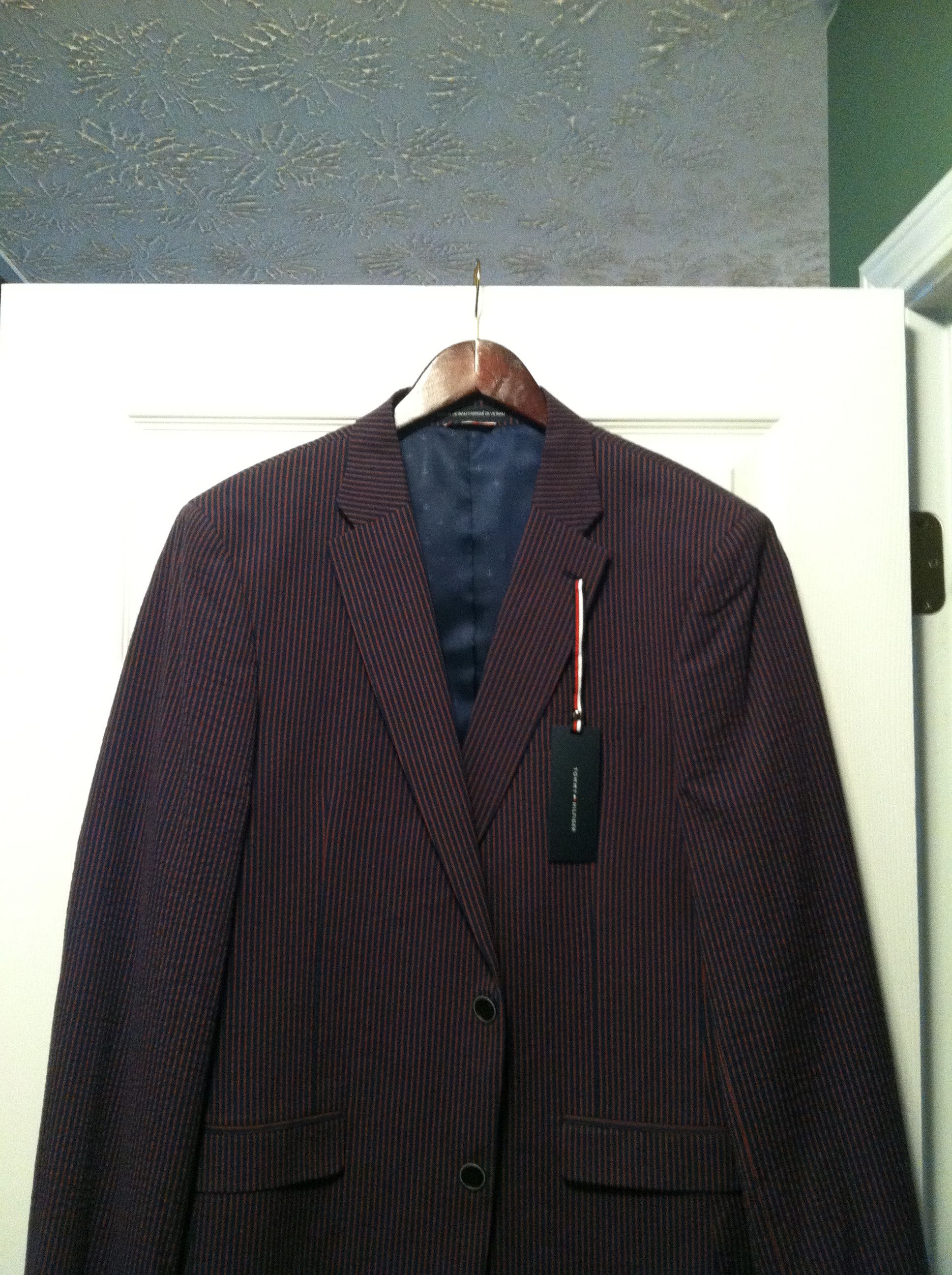 TOMMY HILFIGER MENS NEW NAVY /RED SPORT JACKET SIZE: 40S