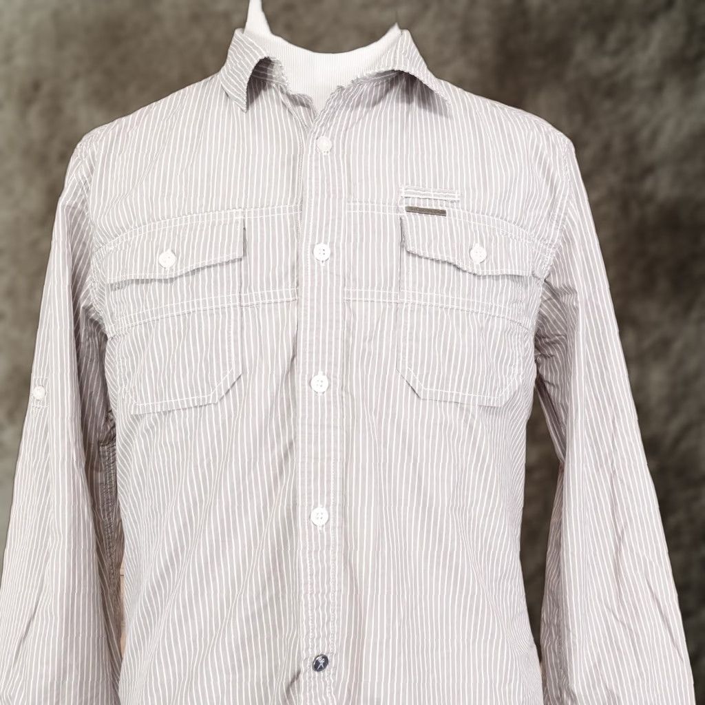 Marcs Marc Ecko Shirt Men Large Gray White Striped Button-Up Long Sleeve Casual Pockets Size US L / EU 52-54 / 3 - 1 Thumbnail