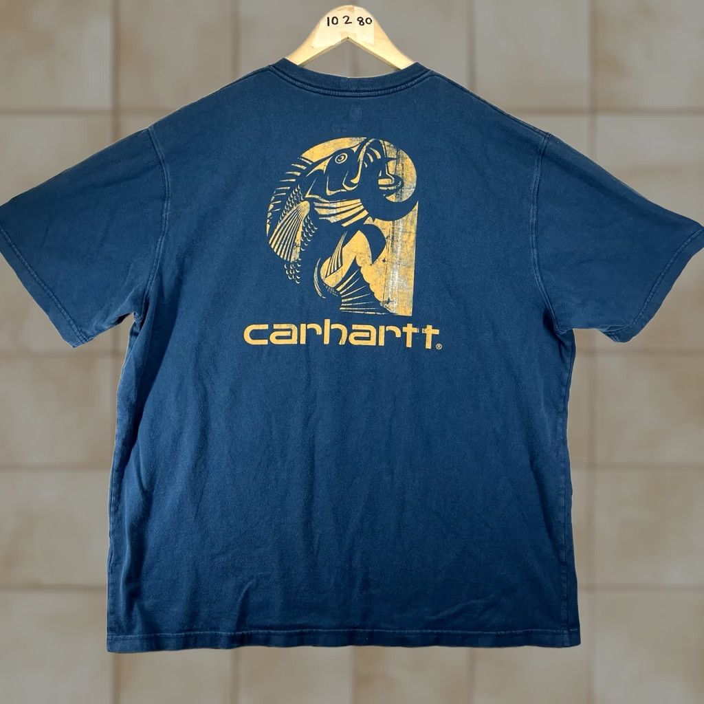 Carhartt VINTAGE Carhartt Mens T-Shirt Crew Neck Graphic Print Fisherman 2XL Dark Teal Casual Outdoor Classic Men’s Shirts Size US XXL / EU 58 / 5 - 1 Thumbnail